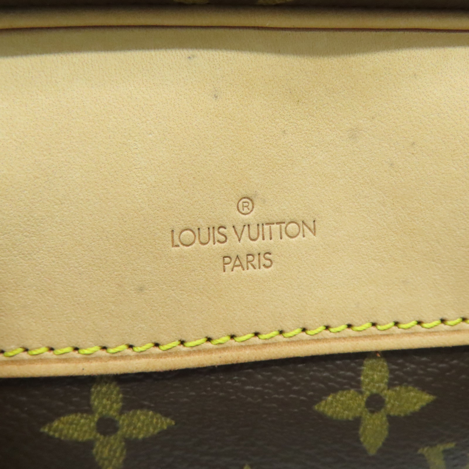 LOUIS VUITTON Monogram Deauville gold buckle handle bag brown