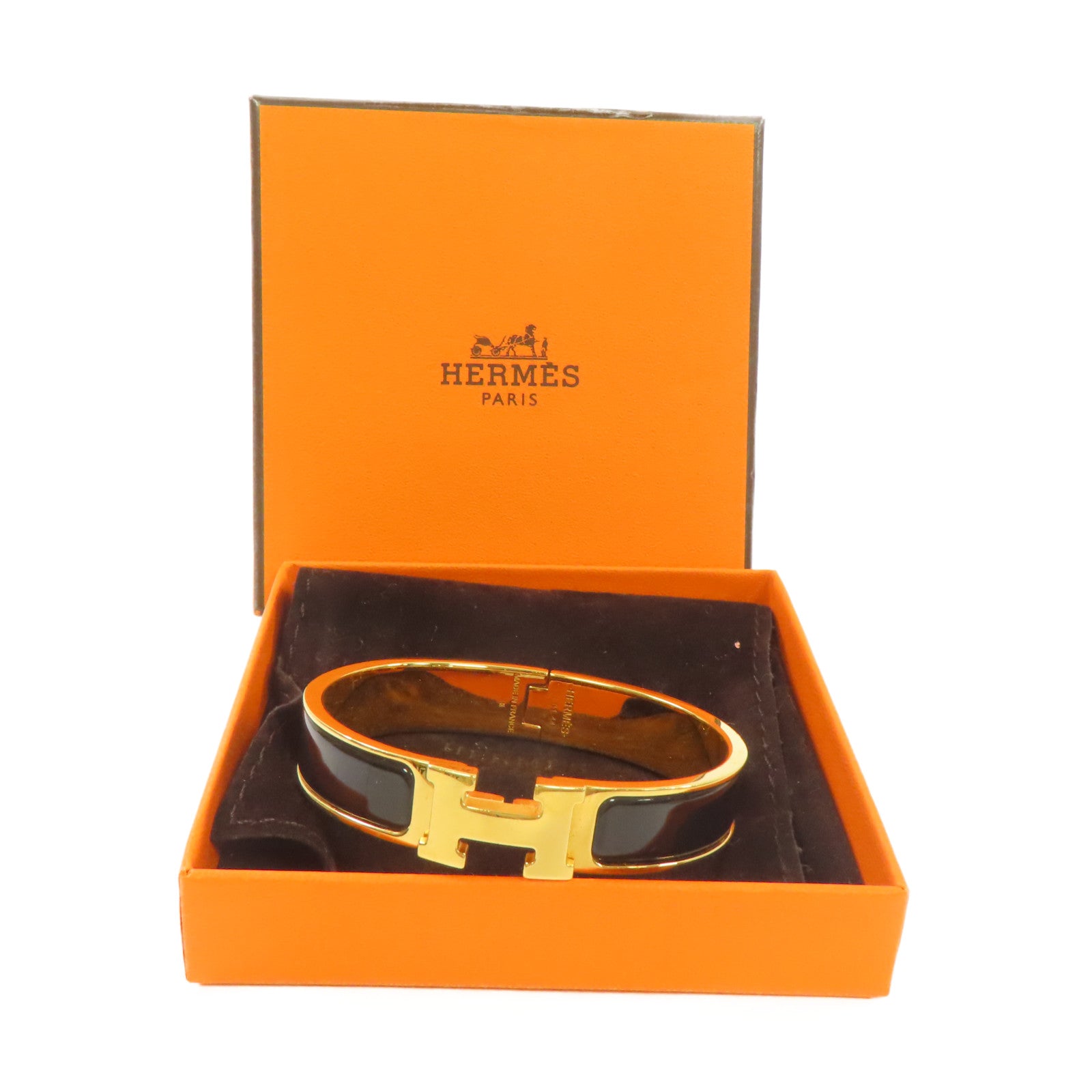 HERMES 琺瑯/金屬Clic H Bracelet金扣手鏈黑色/金色