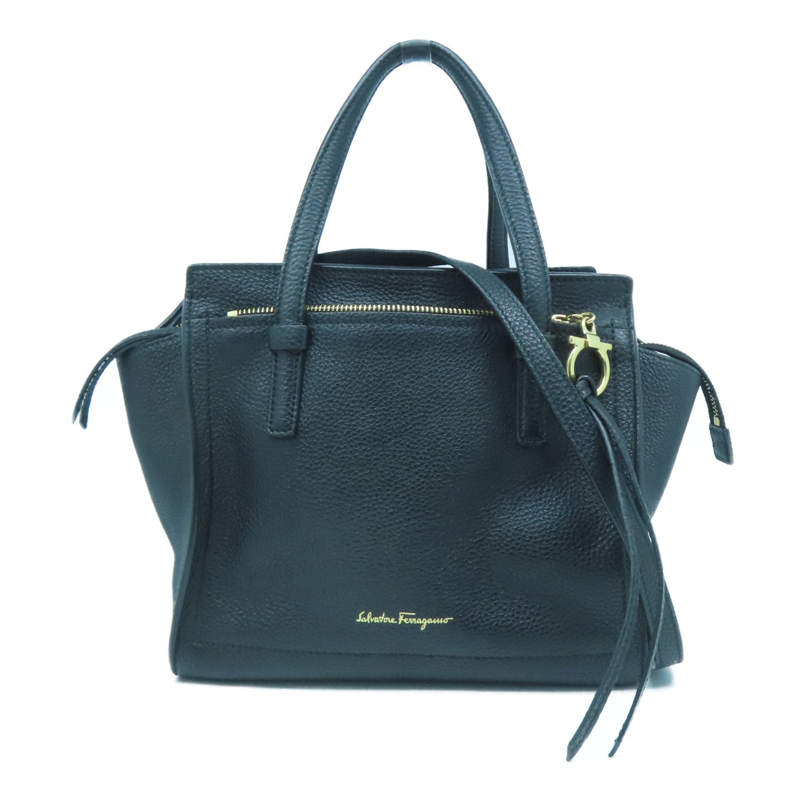 Salvatore Ferragamo 牛皮皮革2 Way Shoulder Bag金扣手挽肩背兩用袋黑色