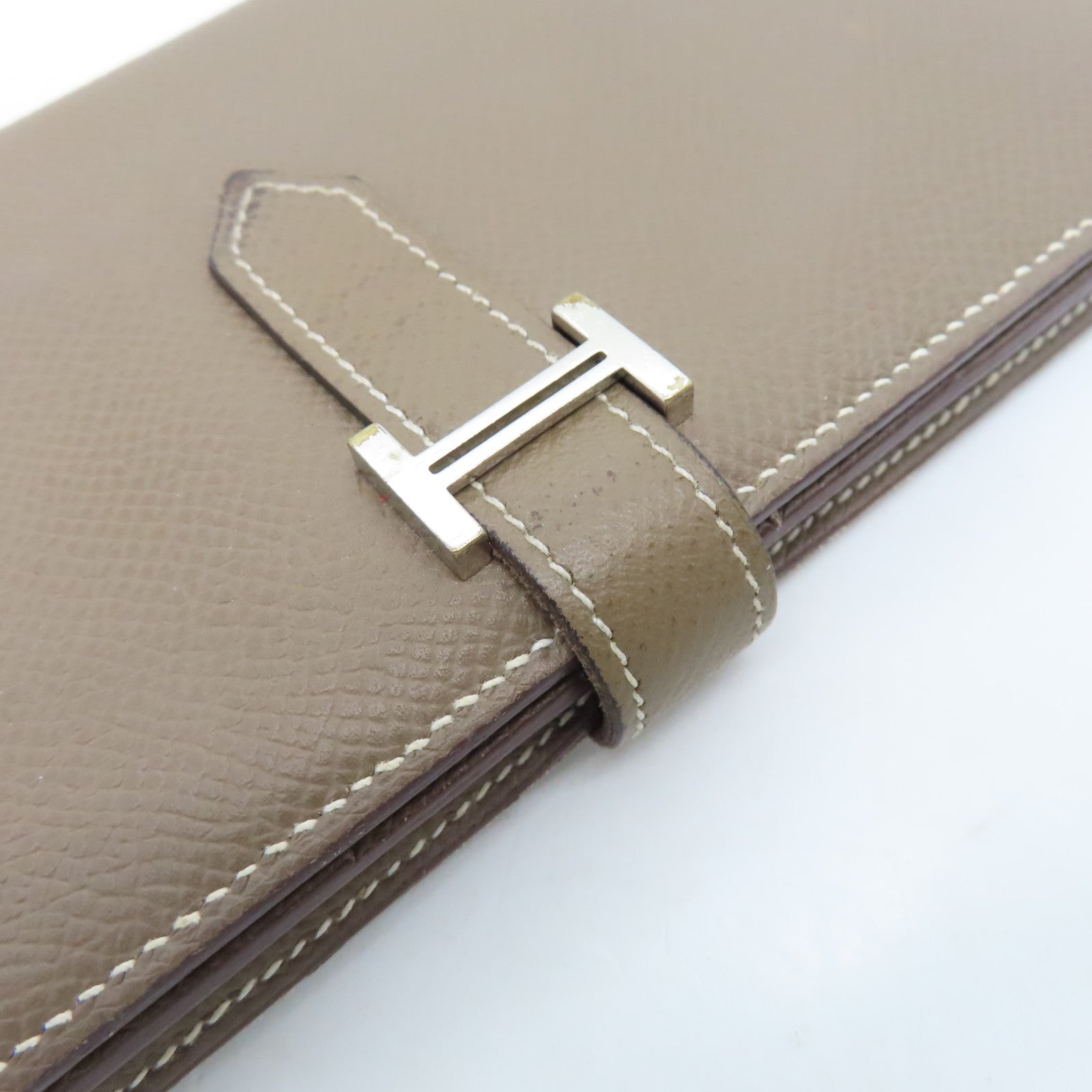 HERMES Veau Epsom Leather Bearn Bi-fold Silver Buckle Long Wallet Etoupe Gray