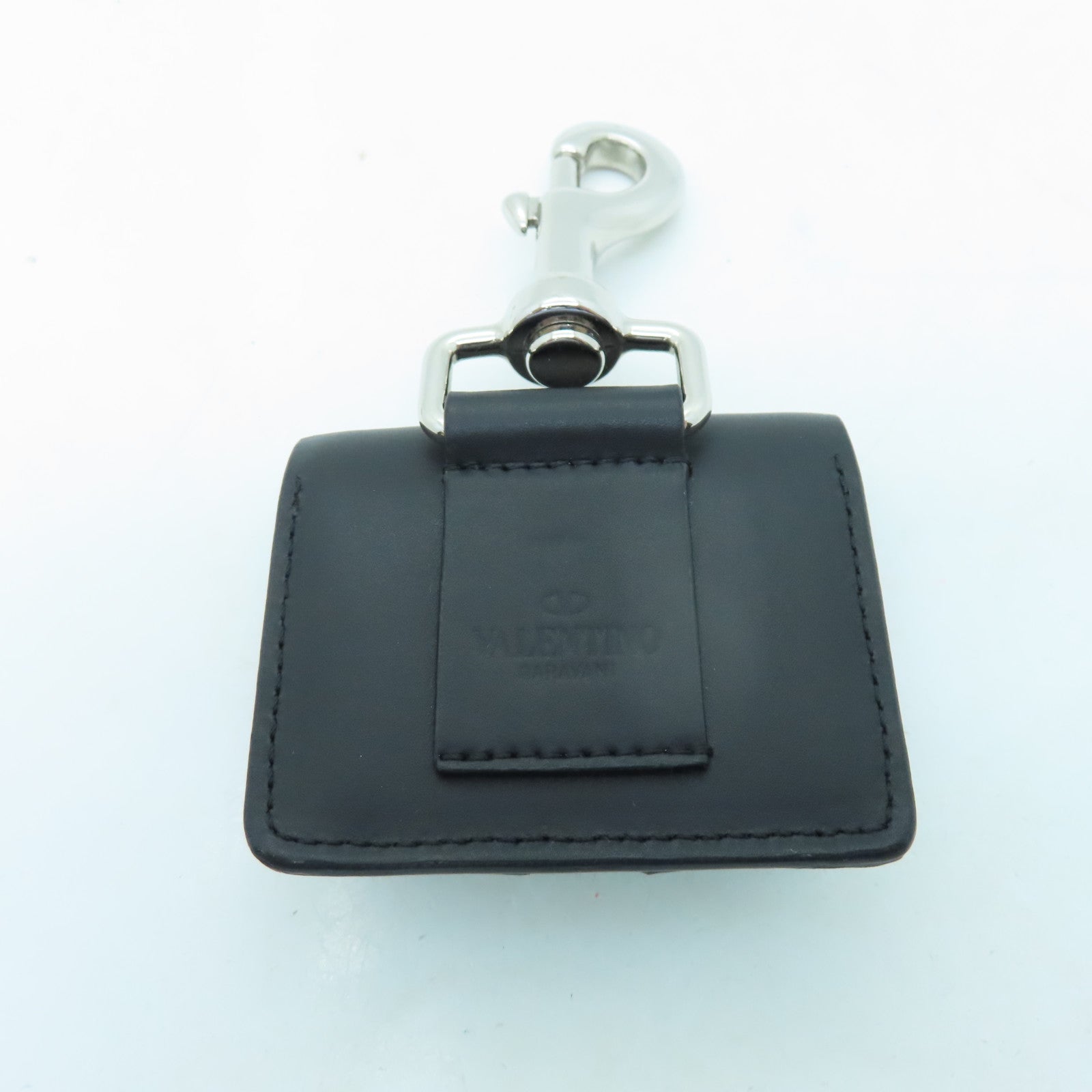 Valentino 牛皮皮革Air Pod Case銀扣耳機盒黑色