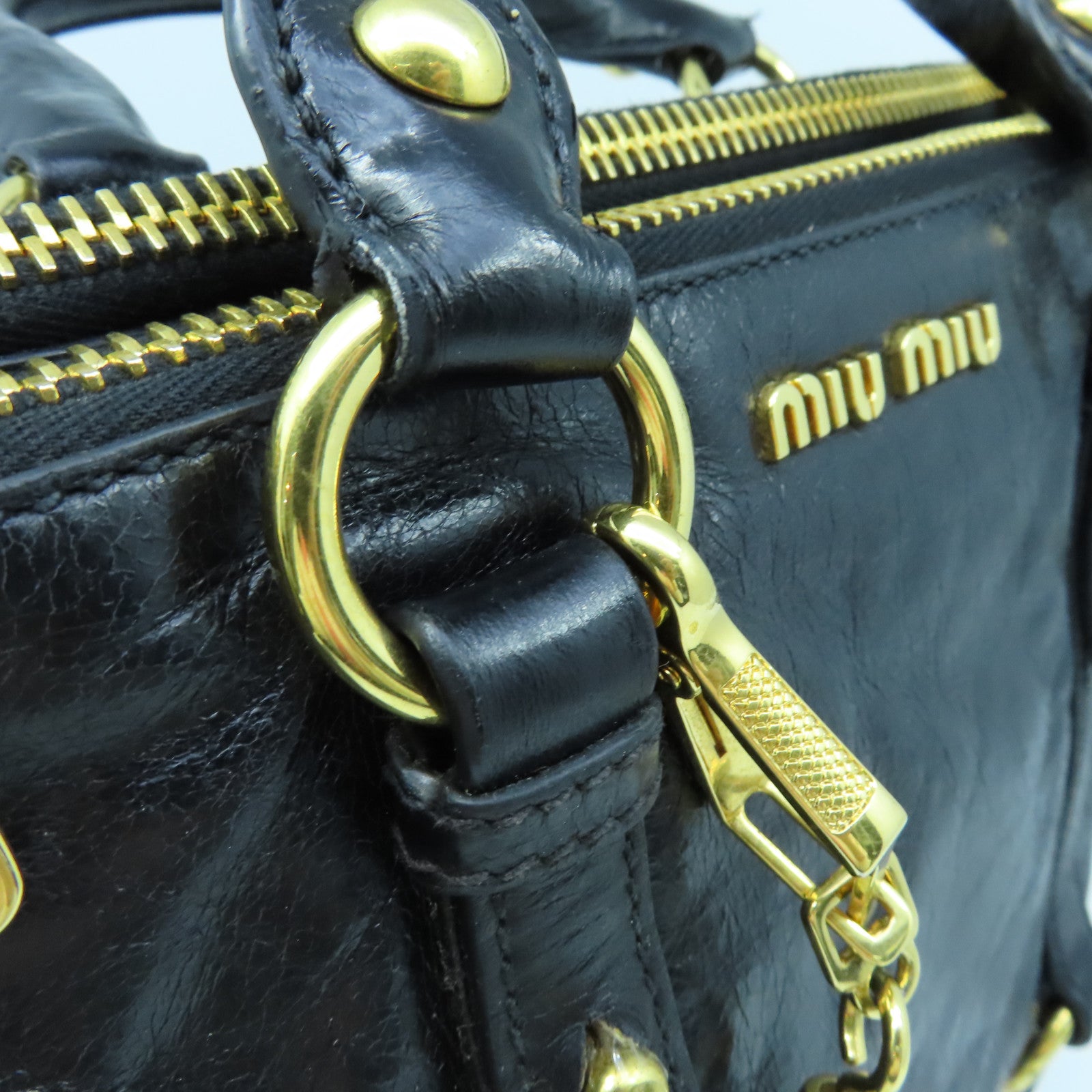 Miu Miu 牛皮皮革2way Shoulder Bag金扣手挽肩背两用袋黑色