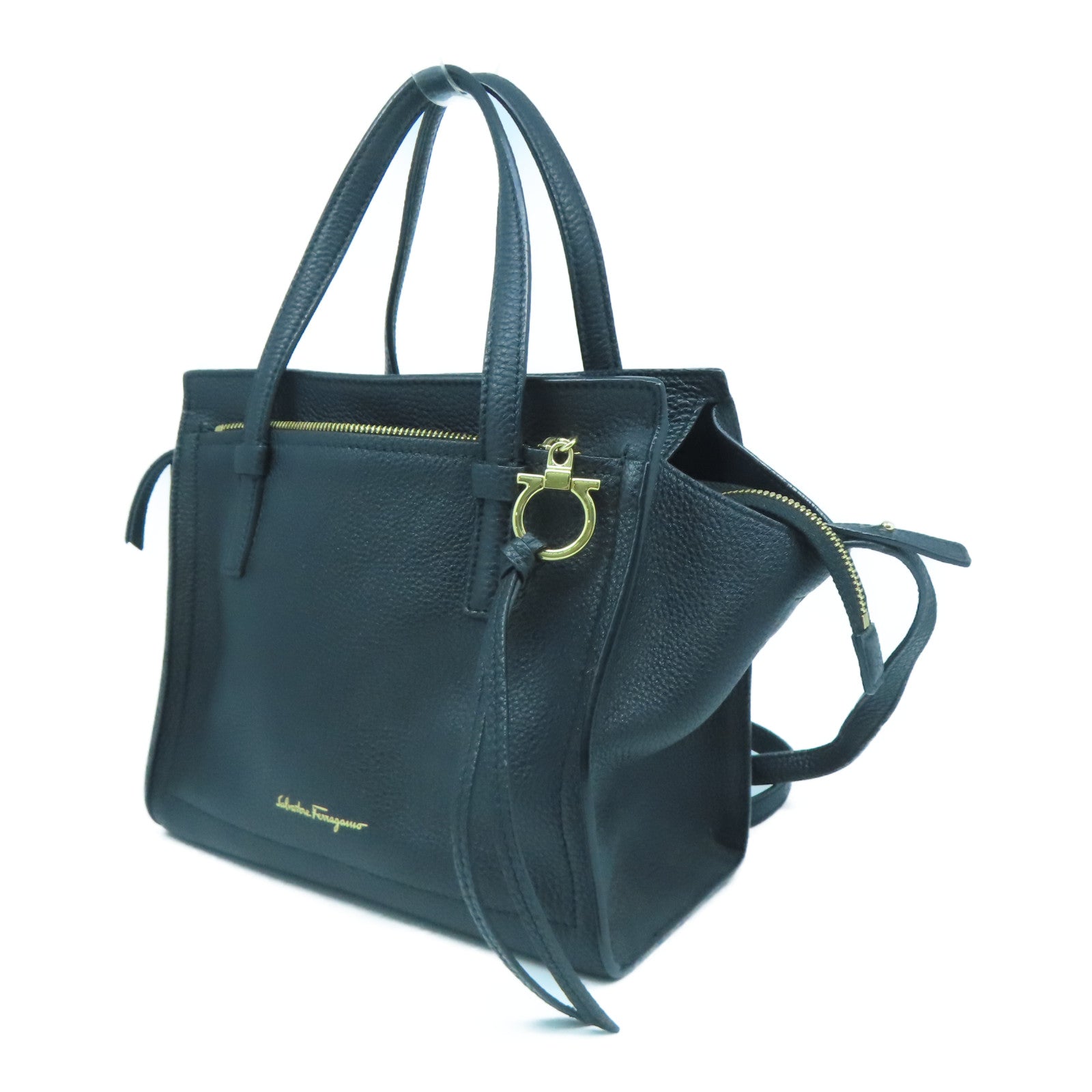 Salvatore Ferragamo 牛皮皮革2 Way Shoulder Bag金扣手挽肩背兩用袋黑色