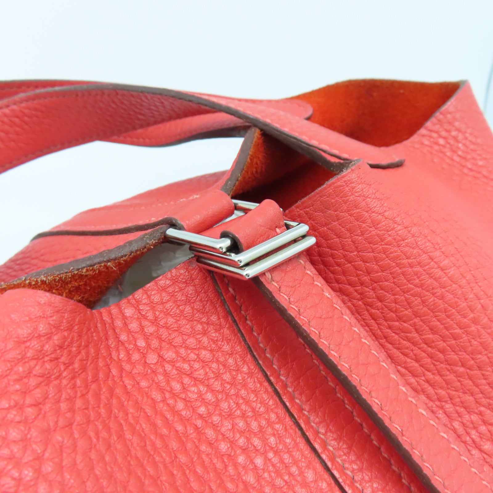 HERMES Clemence皮革Picotin PM銀扣手挽袋Rose Jaipur紅色