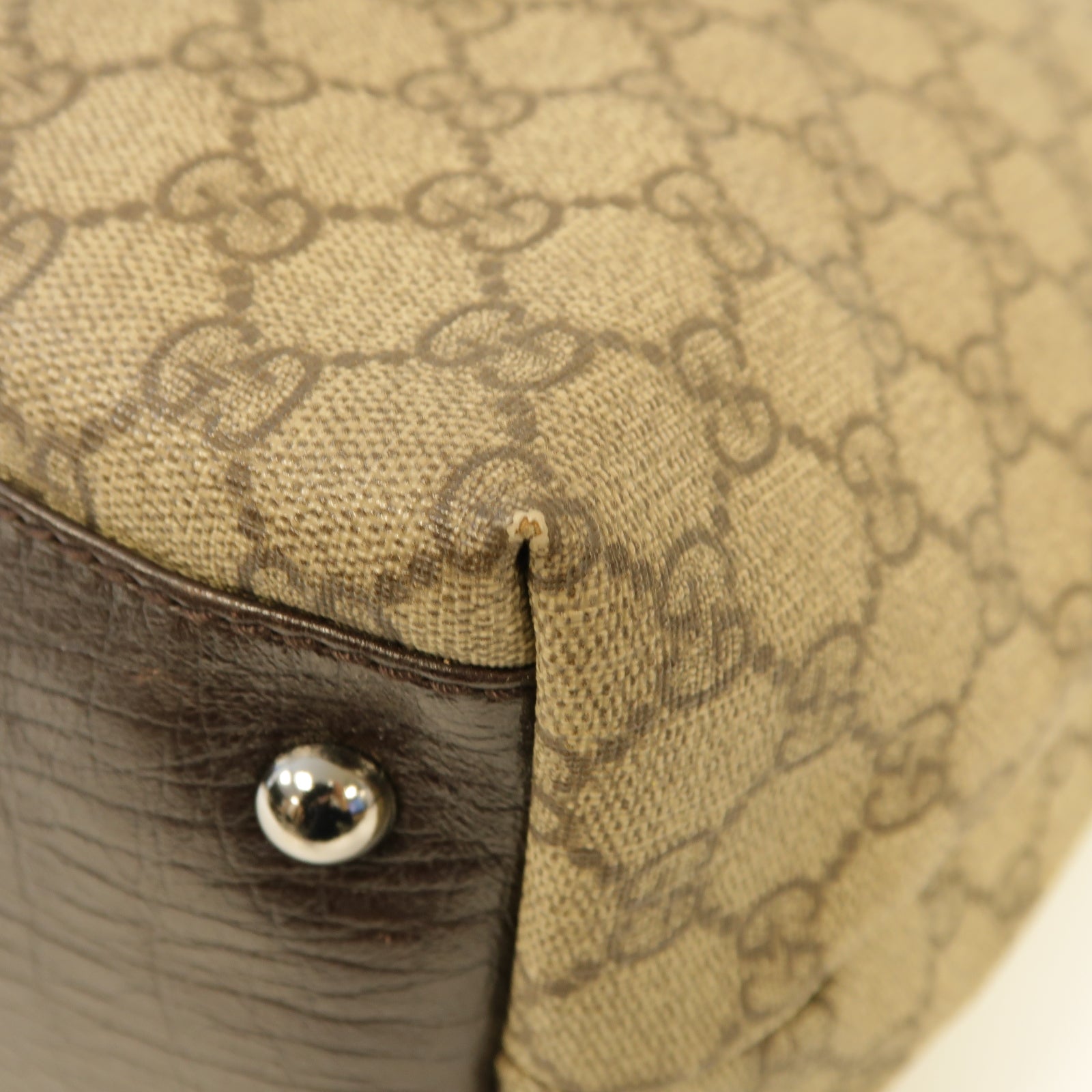 GUCCI 塗層帆布Tote Bag銀扣手挽袋棕色