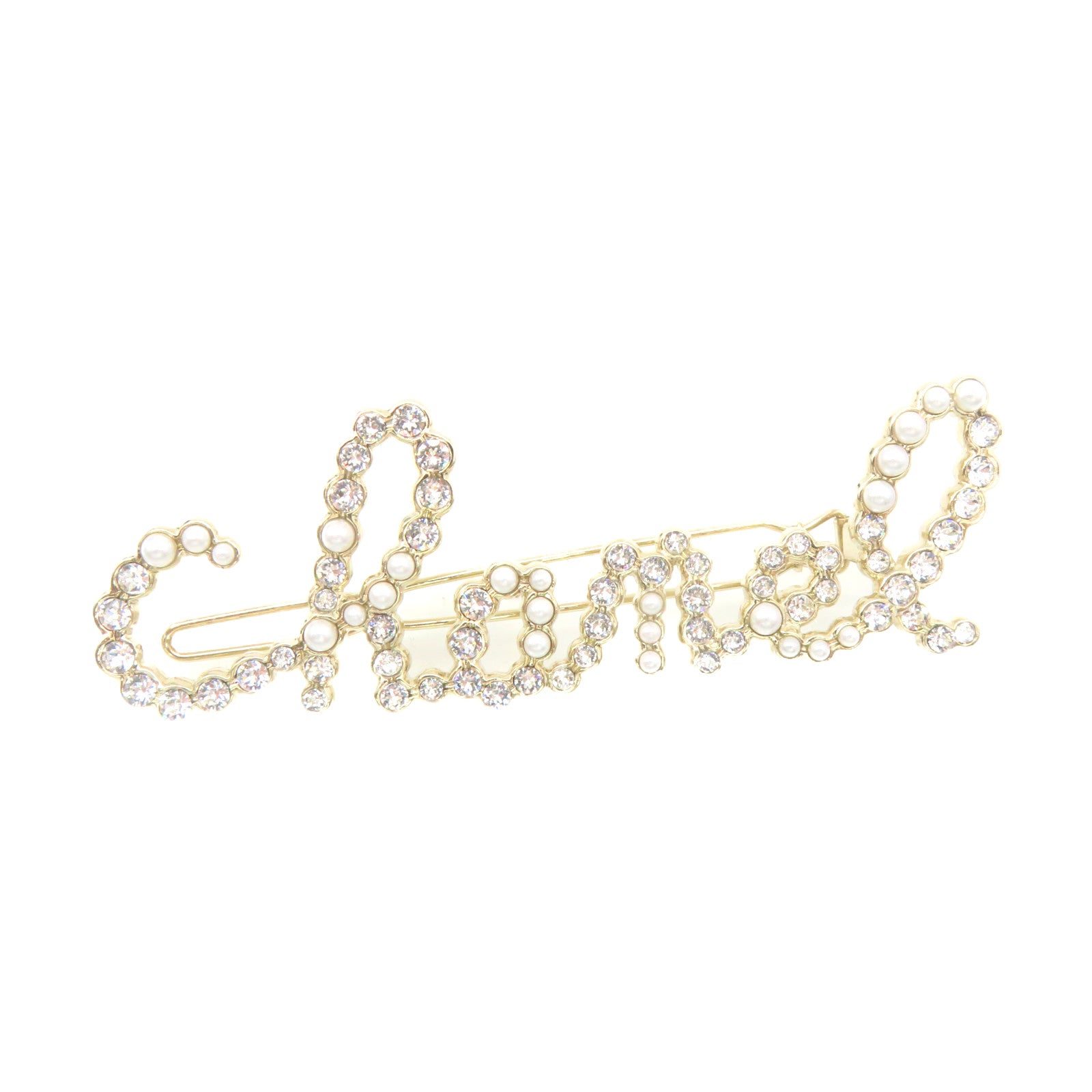 CHANEL metal / imitation pearl Hair Clip beige / gold