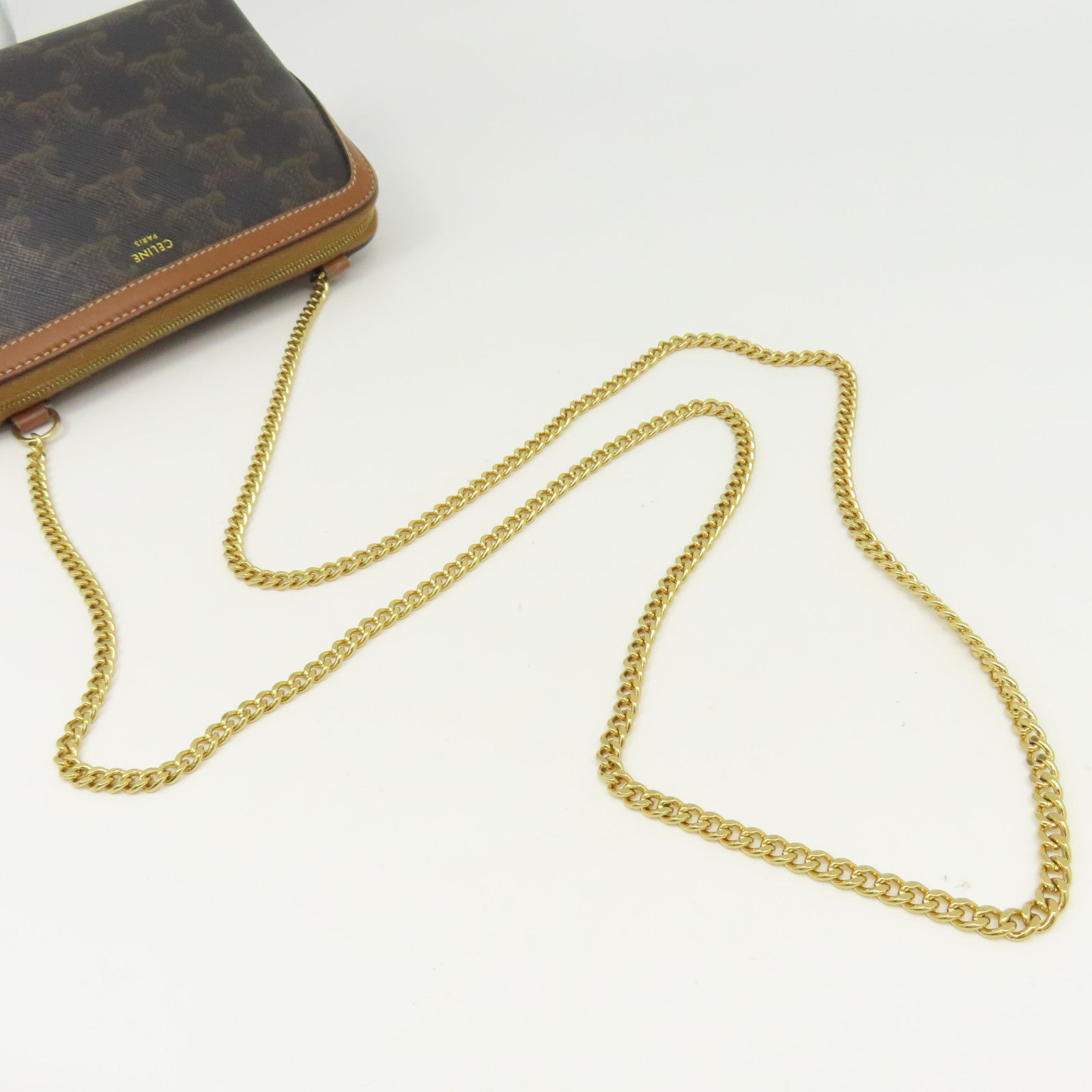 CELINE 塗層帆布Chain Shoulder金扣鏈帶肩背袋啡色