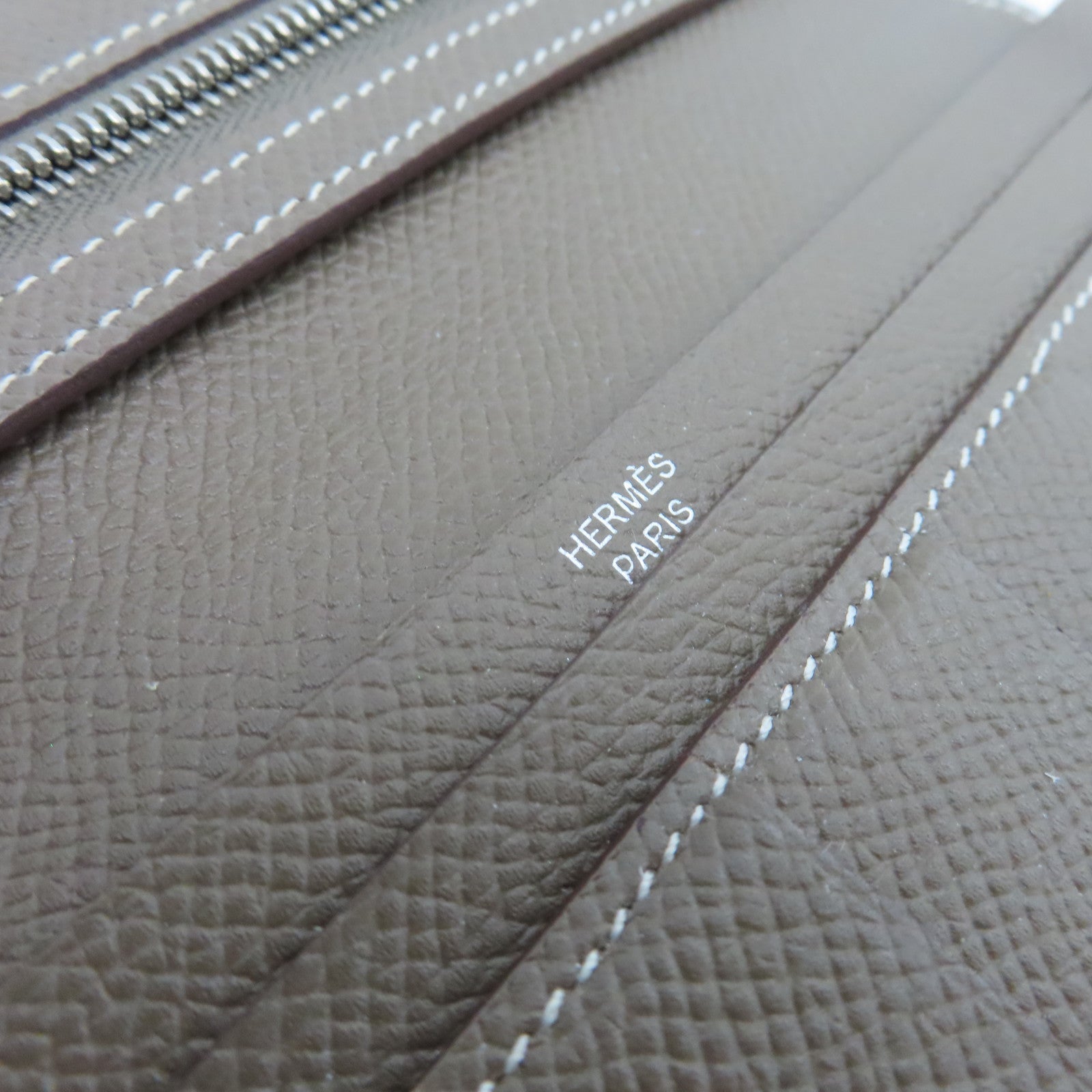 HERMES Veau Epsom Leather Bearn Bi-fold Silver Buckle Long Wallet Etoupe Gray