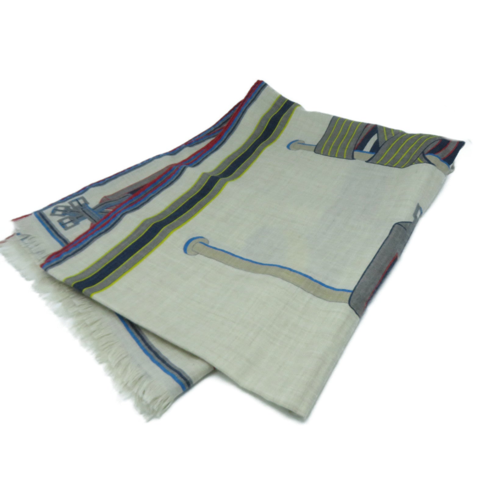 HERMES 絲質/羊絨Scarf圍巾米色/彩色