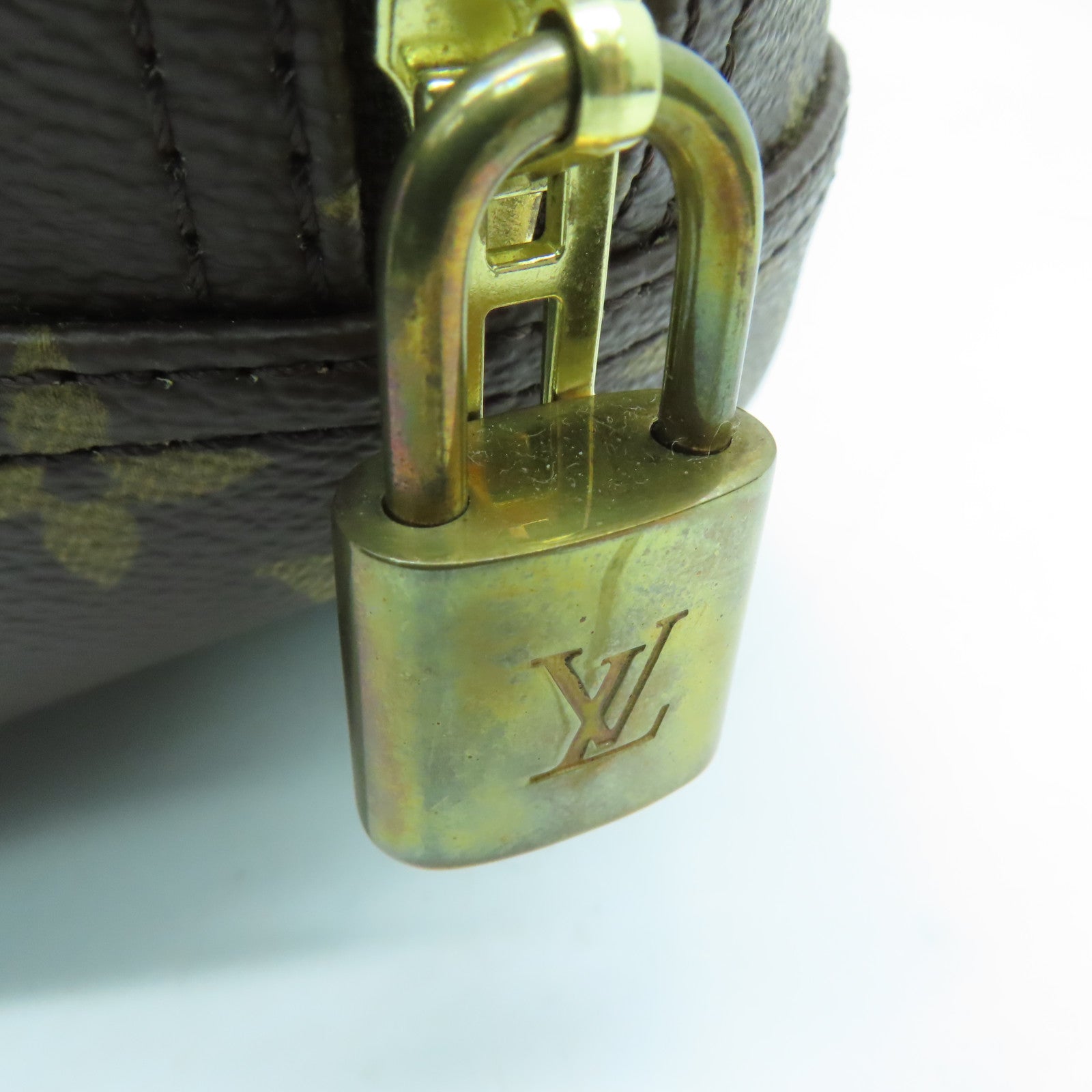 LOUIS VUITTON Monogram Deauville gold buckle handle bag brown
