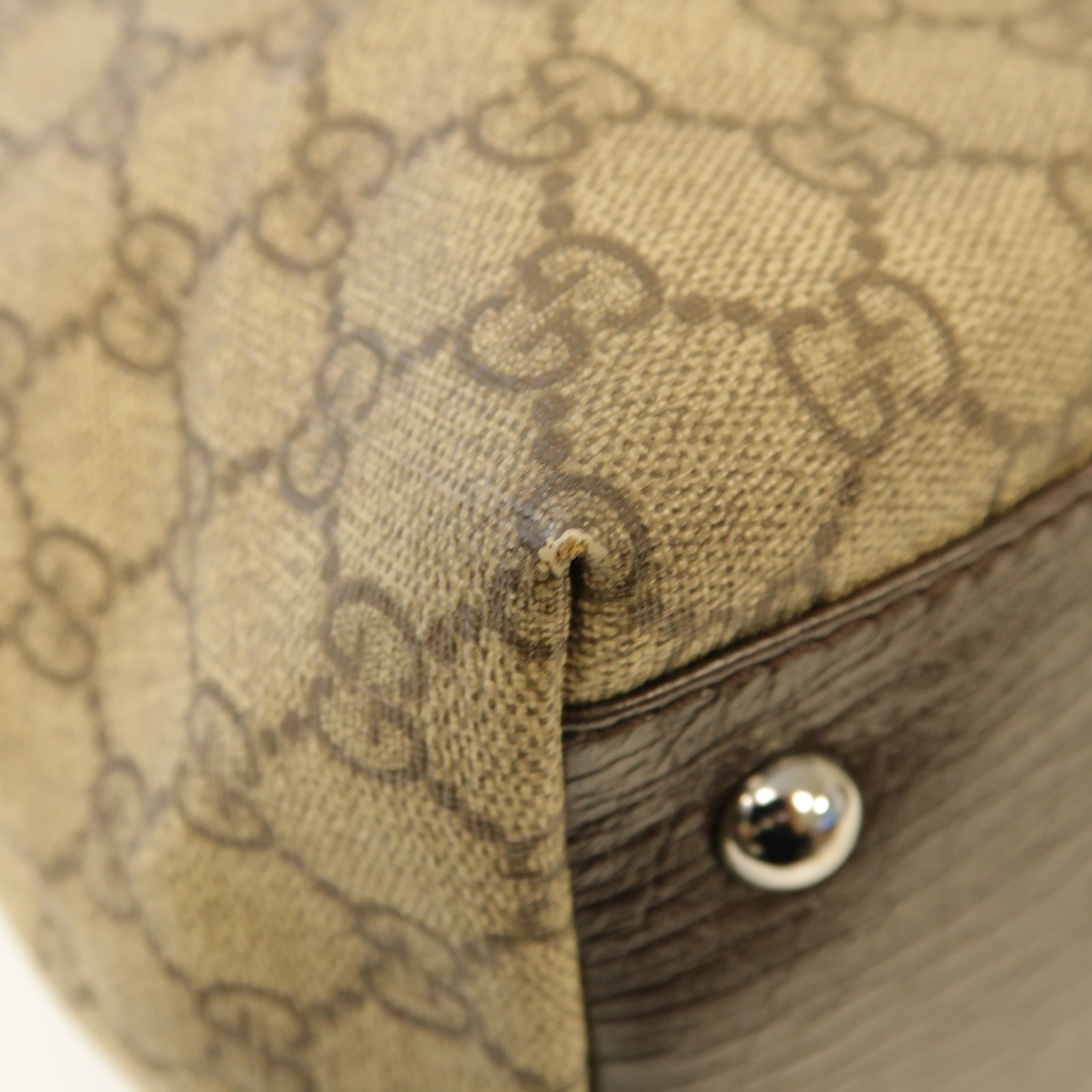 GUCCI 塗層帆布Tote Bag銀扣手挽袋棕色