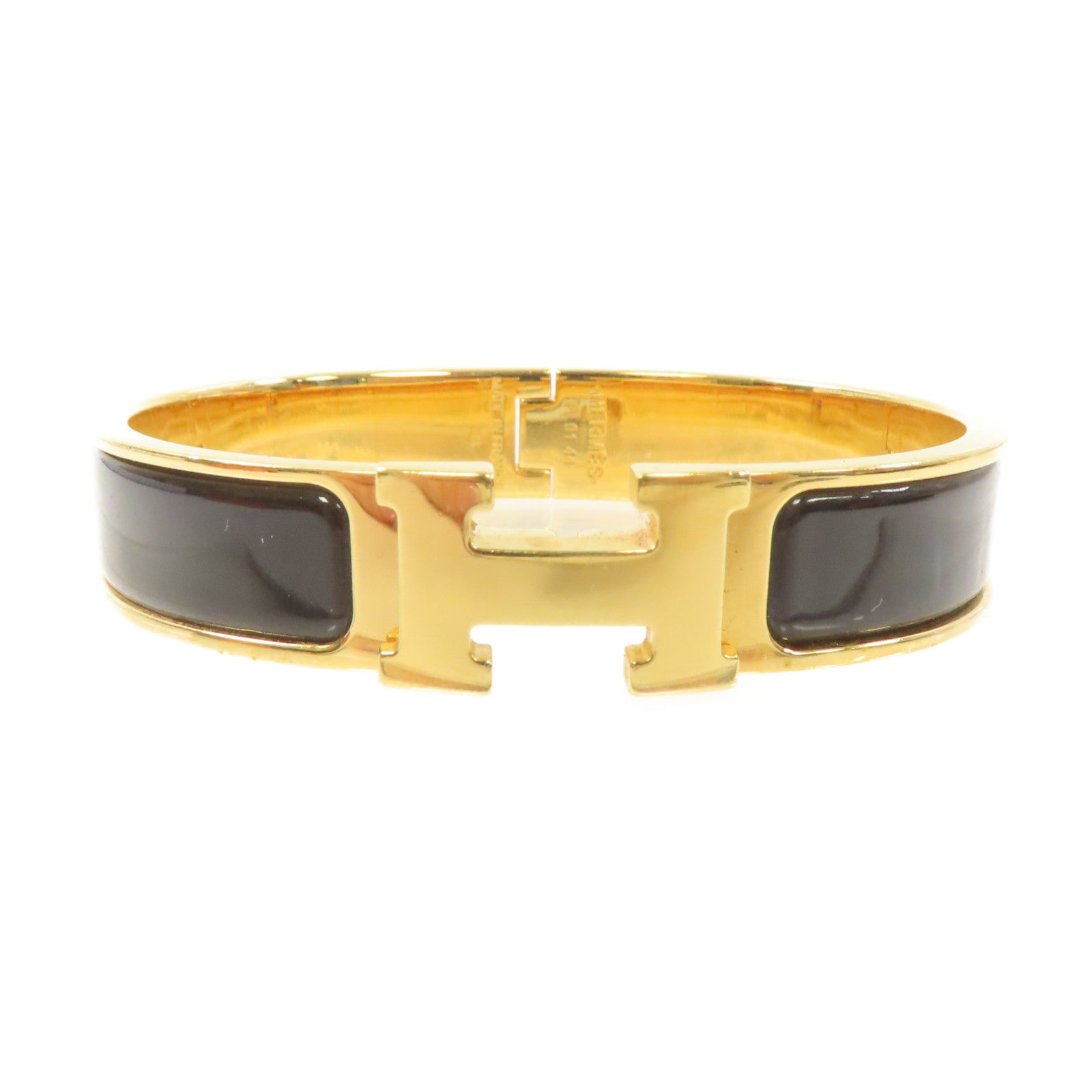 HERMES 琺瑯/金屬Clic H Bracelet金扣手鏈黑色/金色
