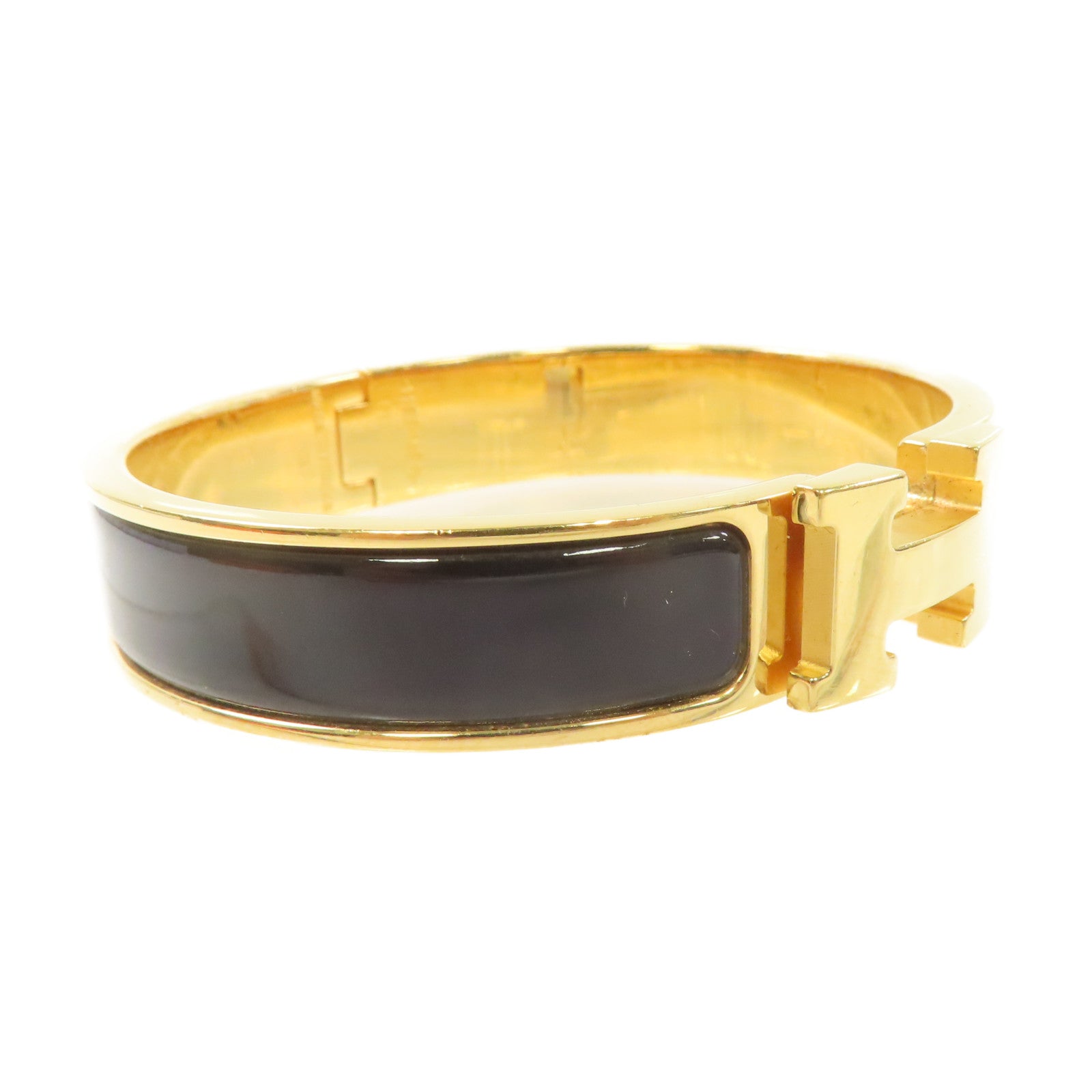 HERMES 琺瑯/金屬Clic H Bracelet金扣手鏈黑色/金色