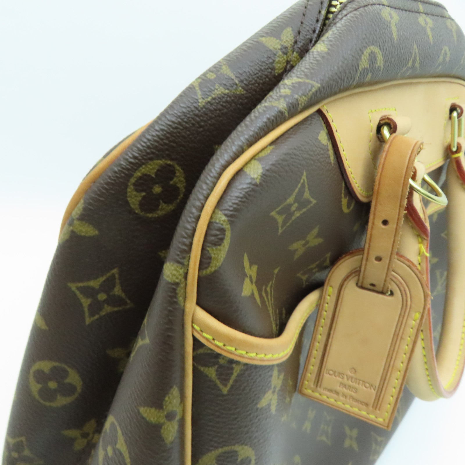 LOUIS VUITTON Monogram Deauville gold buckle handle bag brown
