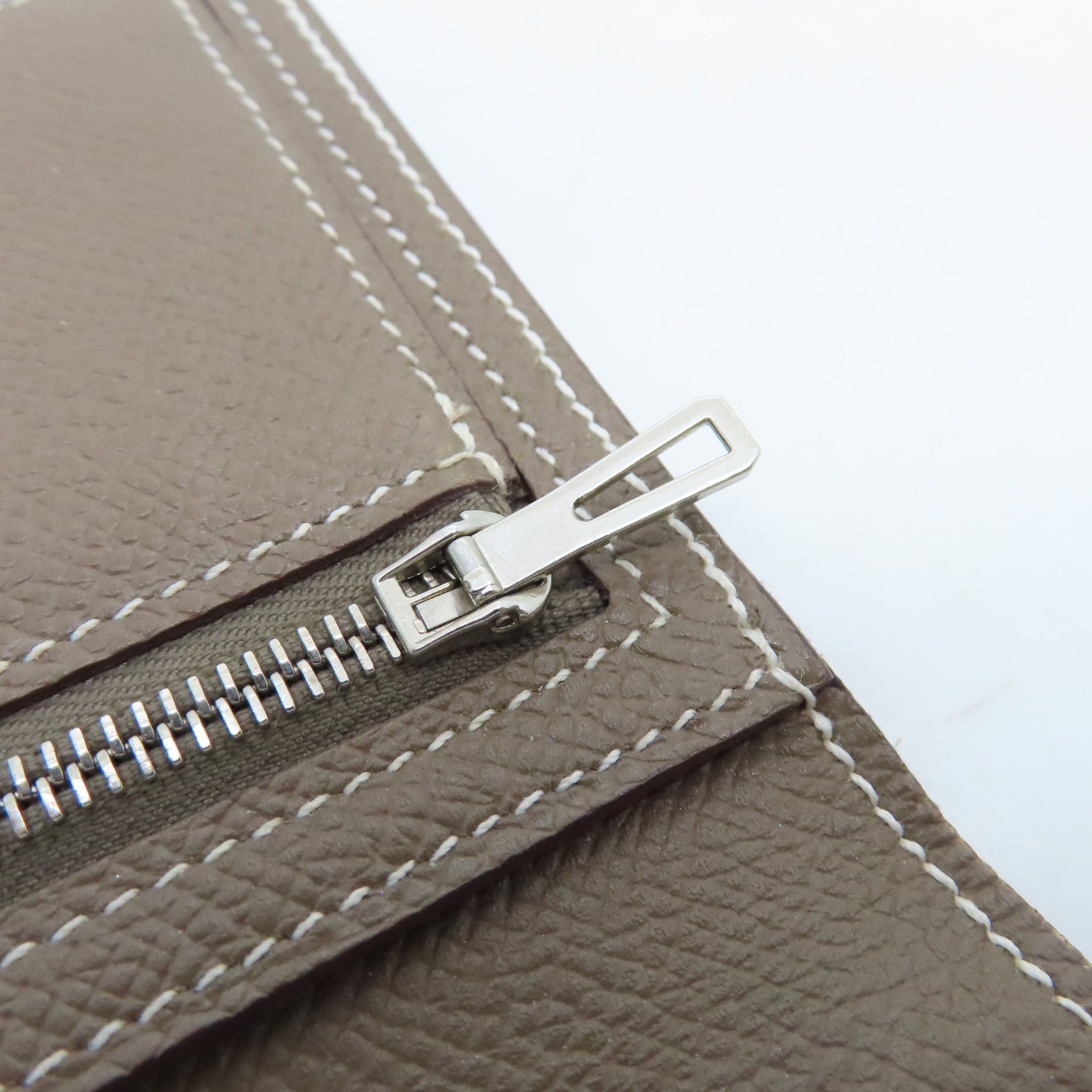 HERMES Veau Epsom Leather Bearn Bi-fold Silver Buckle Long Wallet Etoupe Gray