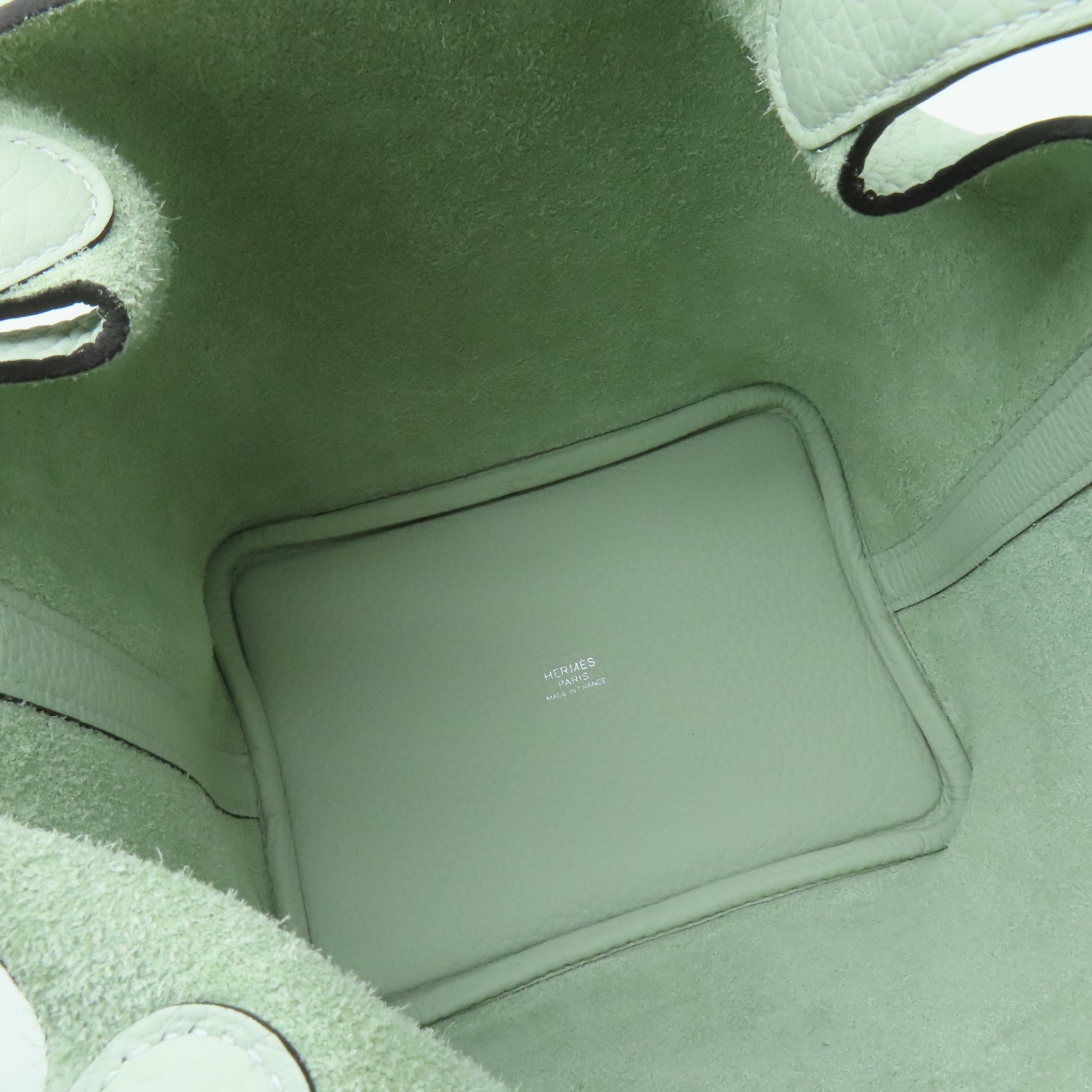 HERMES Clemence皮革Picotin PM銀扣手挽袋Vert Fizz氣泡綠色