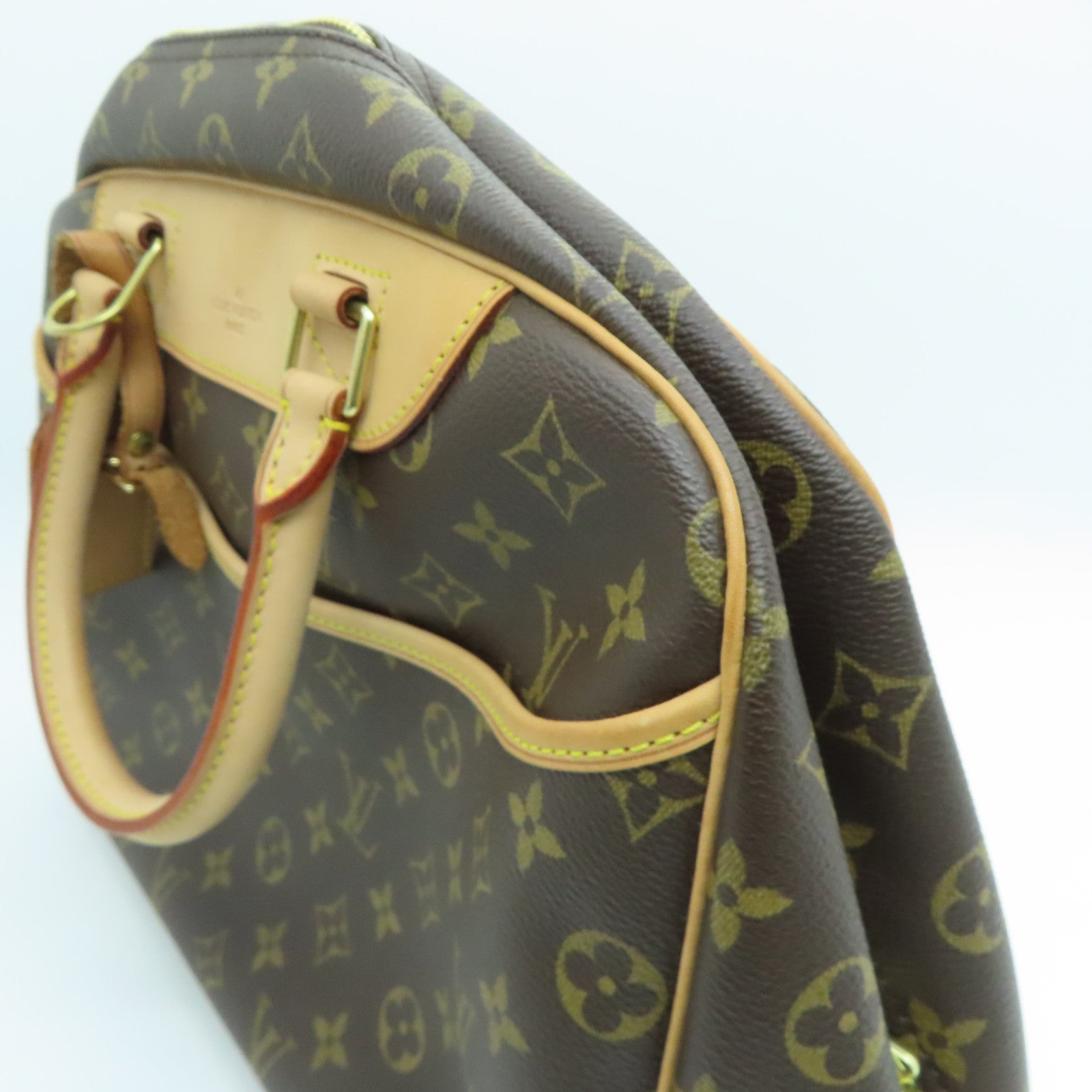 LOUIS VUITTON Monogram Deauville gold buckle handle bag brown
