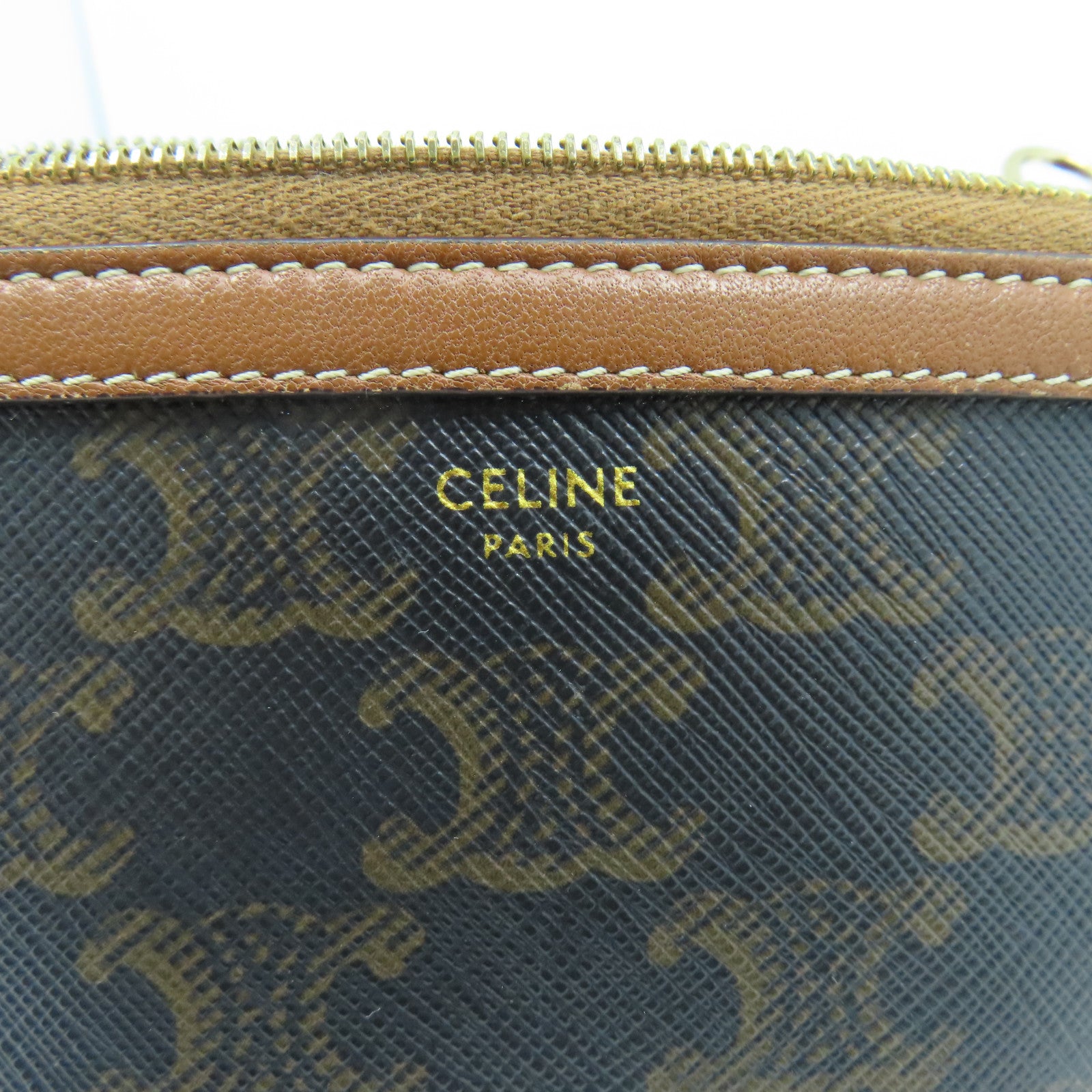 CELINE 塗層帆布Chain Shoulder金扣鏈帶肩背袋啡色