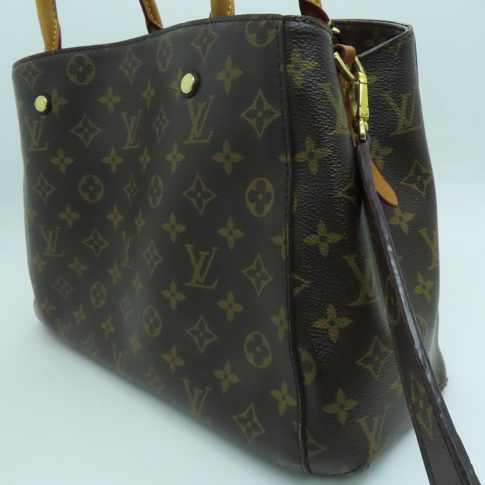 LOUIS VUITTON Monogram Montaigne MM金扣手挽袋啡色