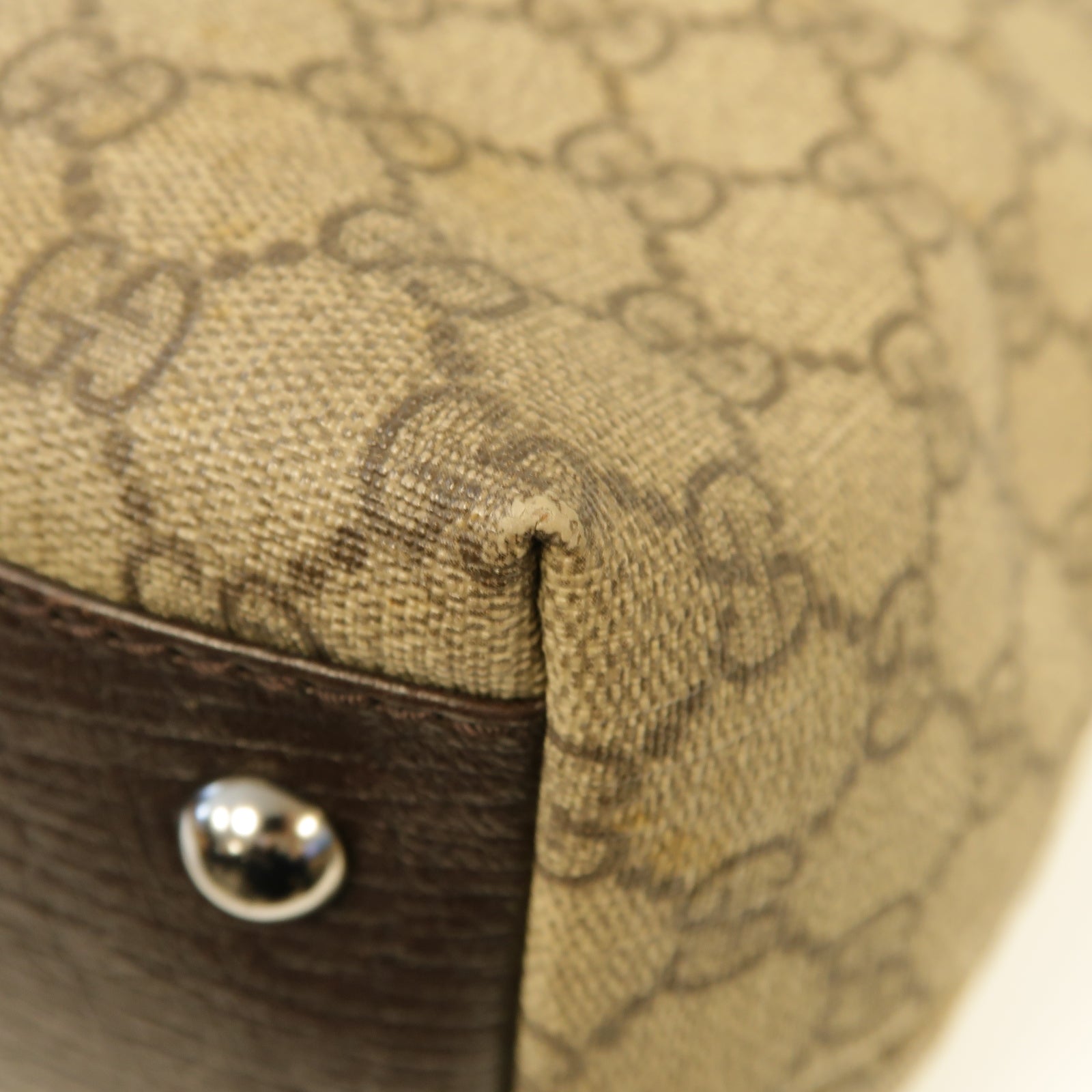 GUCCI 塗層帆布Tote Bag銀扣手挽袋棕色
