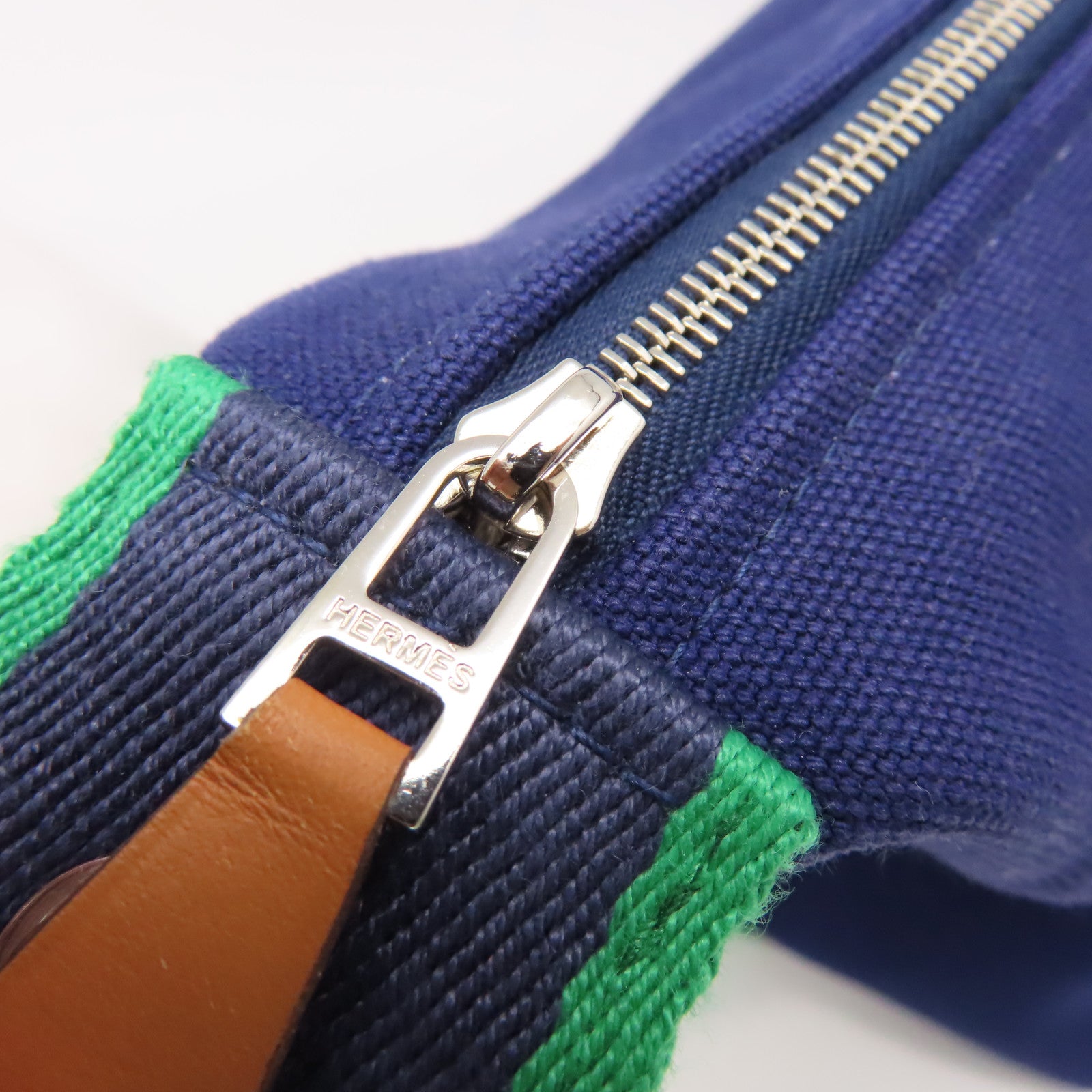 HERMES 帆布Bride A Brac GM Hand Bag銀扣手挽袋寶藍色