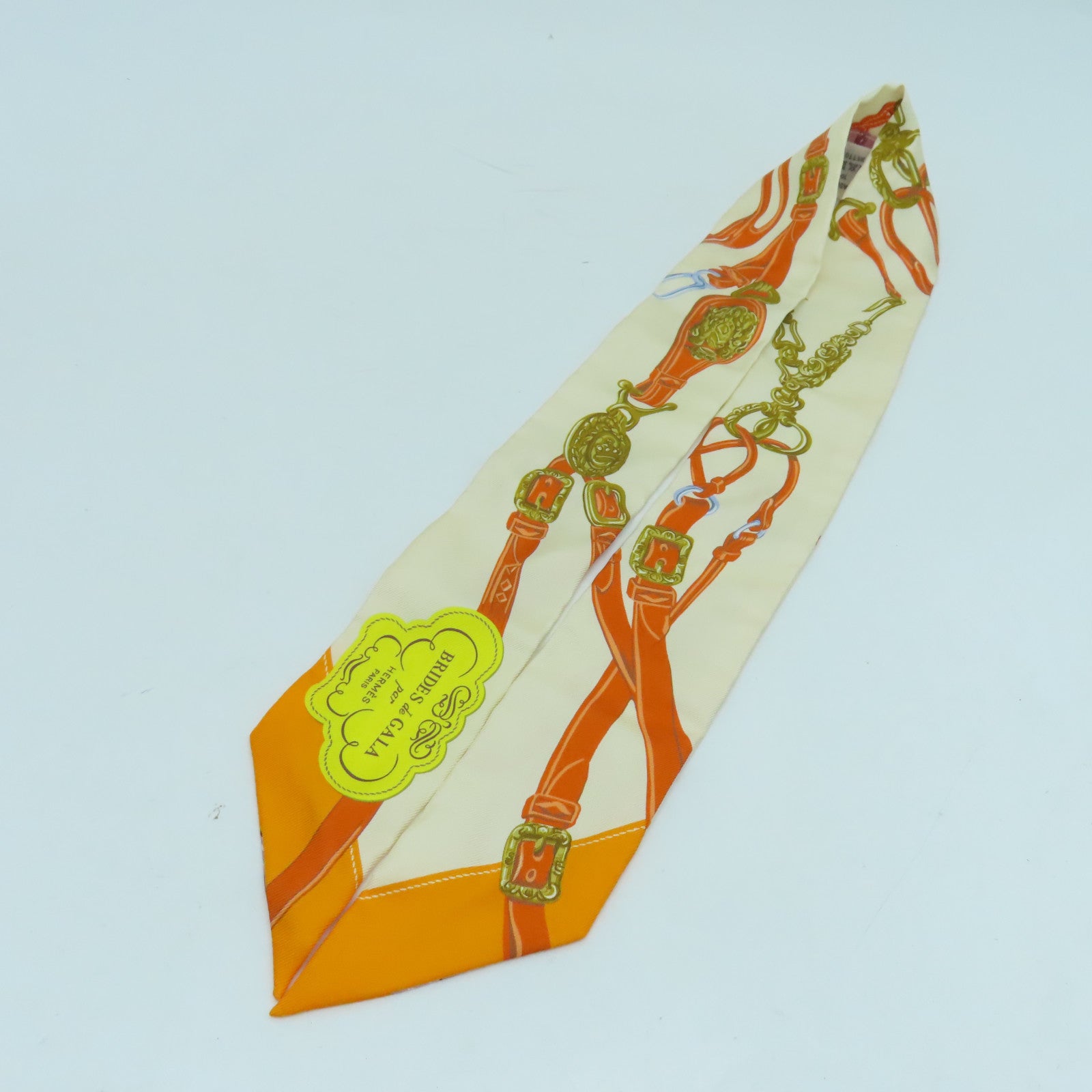 HERMES 丝质Twilly丝巾米色/橙色