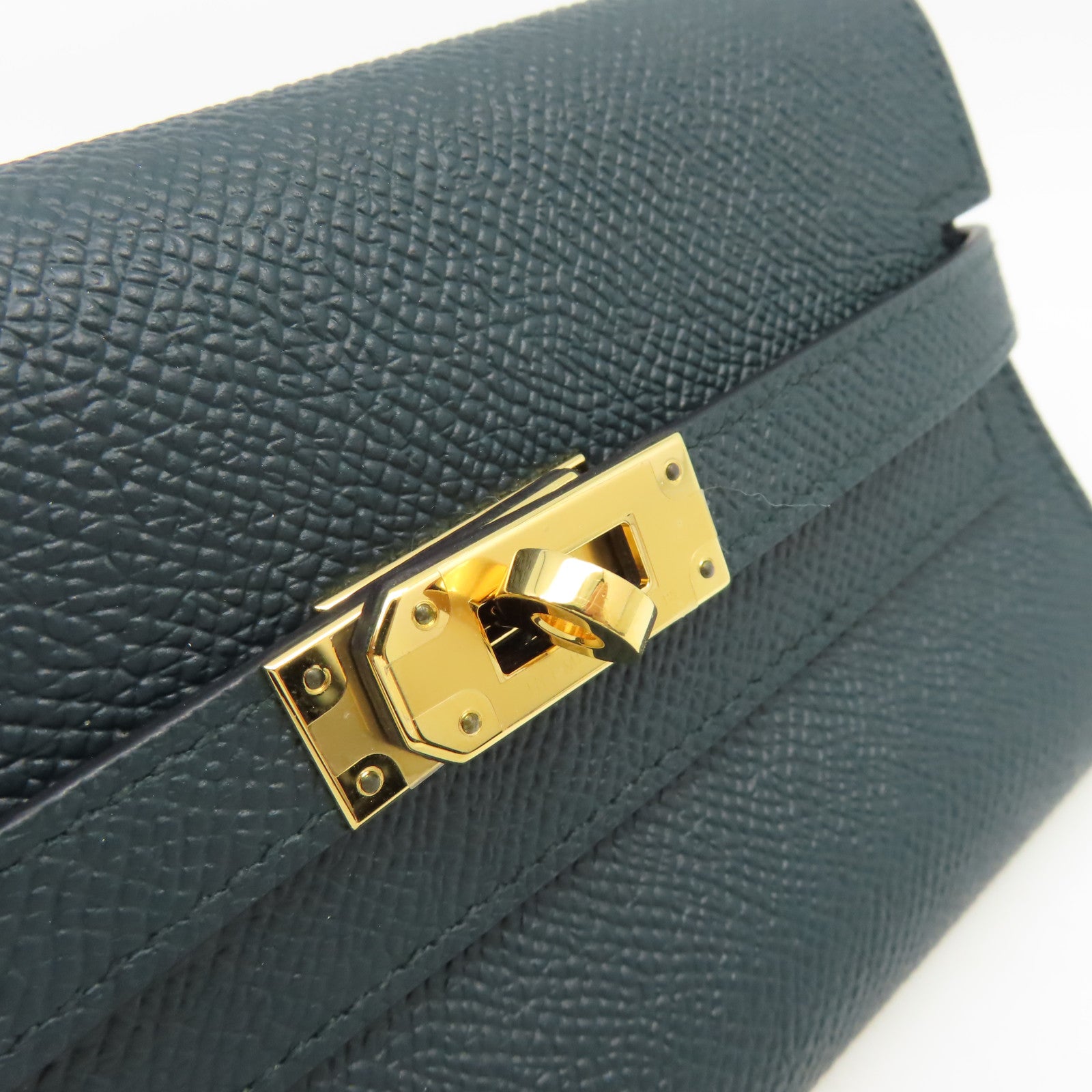 HERMES Epsom皮革Kelly Wallet金扣長錢包Vert Cypres/松柏綠色