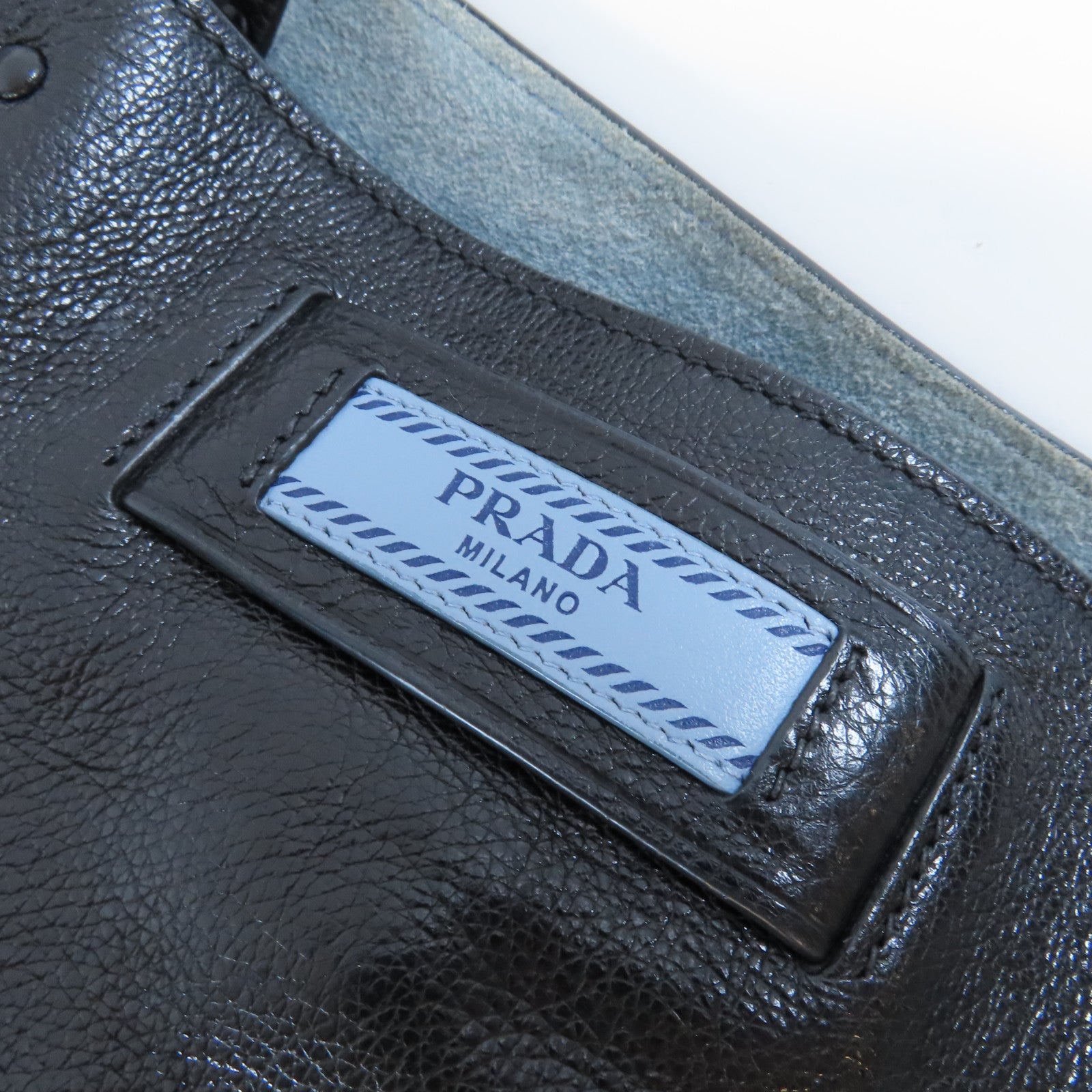 PRADA 牛皮皮革Grace銀扣肩背袋黑色