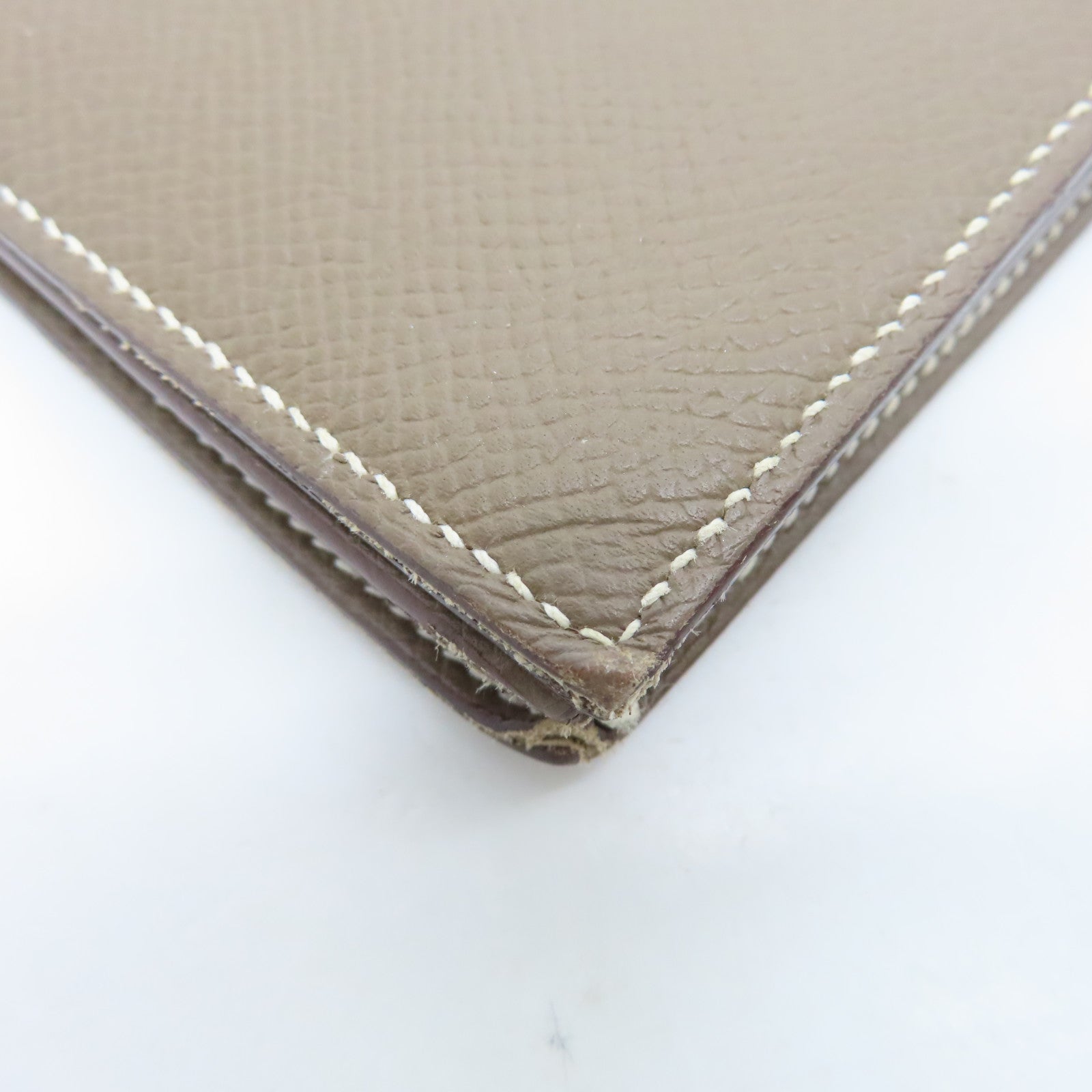 HERMES Veau Epsom Leather Bearn Bi-fold Silver Buckle Long Wallet Etoupe Gray