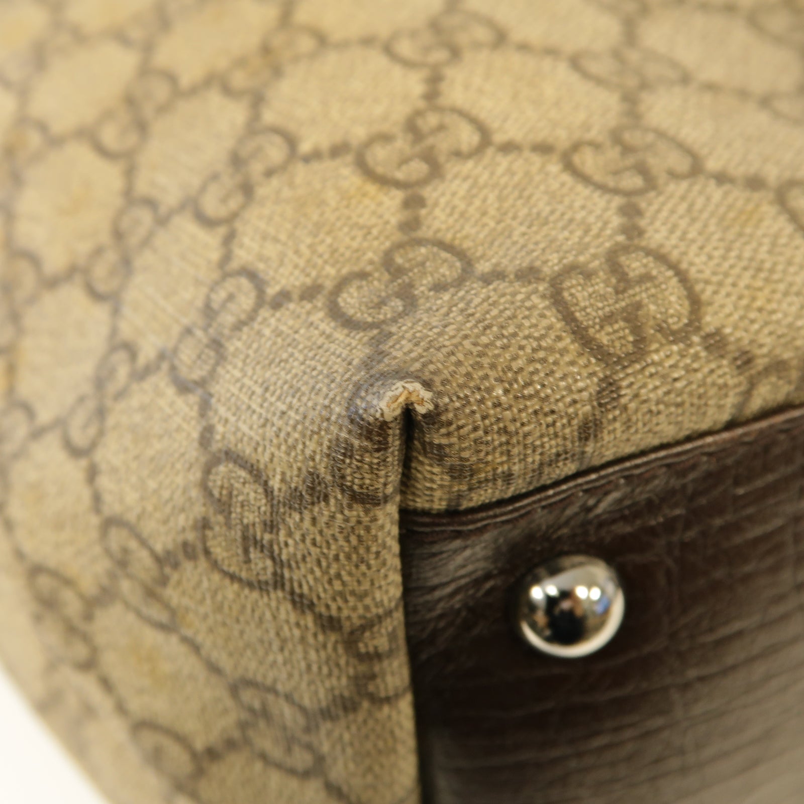 GUCCI 塗層帆布Tote Bag銀扣手挽袋棕色