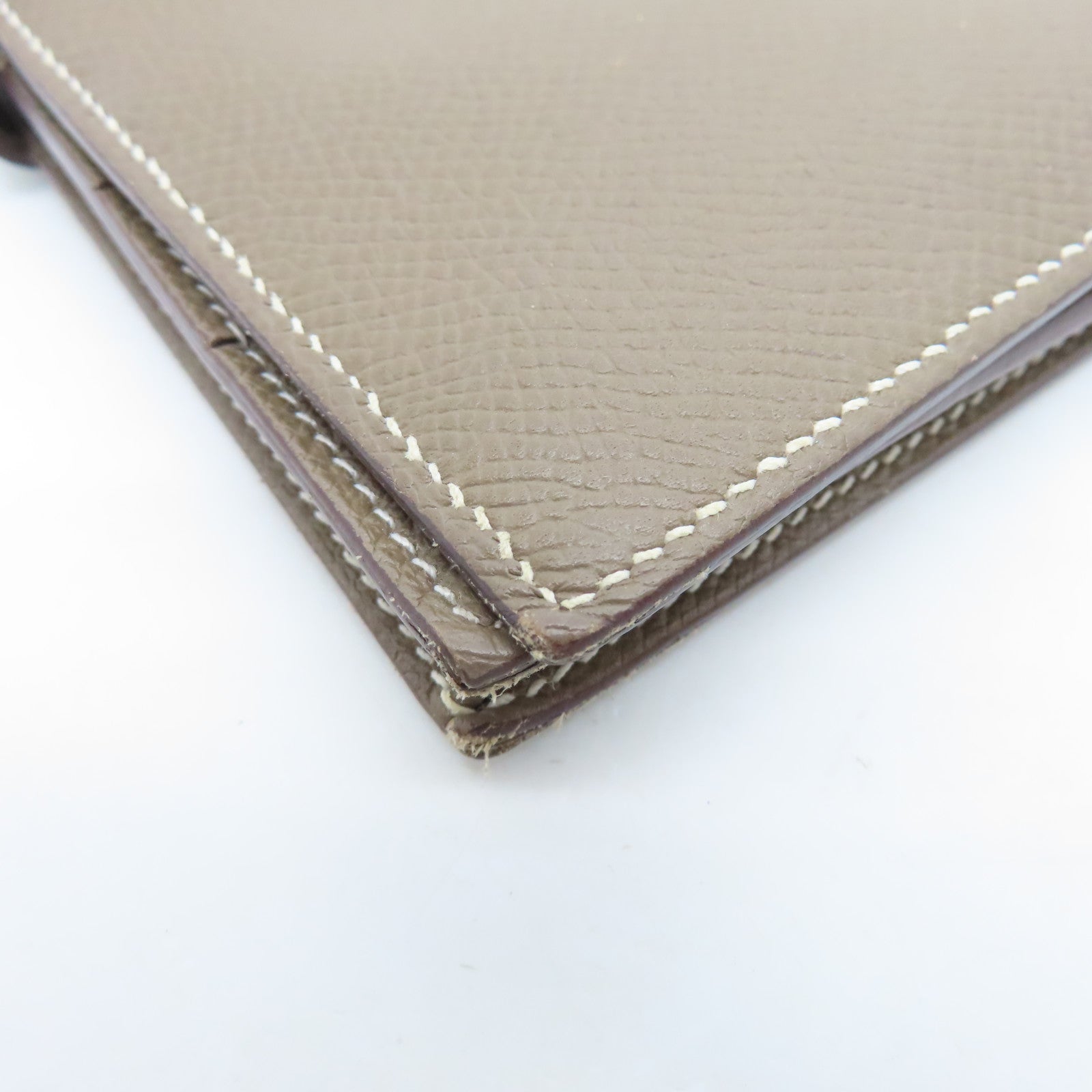 HERMES Veau Epsom Leather Bearn Bi-fold Silver Buckle Long Wallet Etoupe Gray