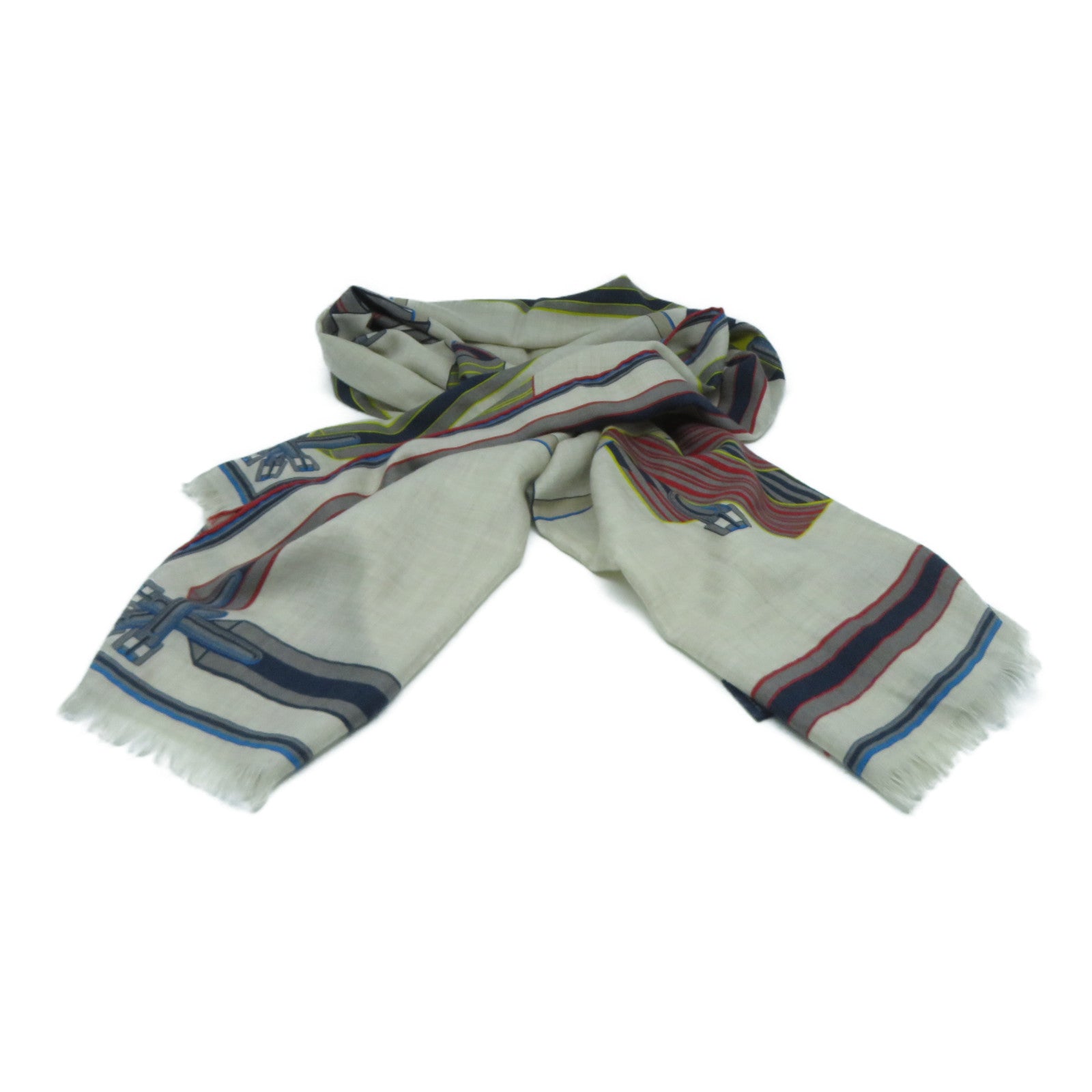 HERMES 絲質/羊絨Scarf圍巾米色/彩色