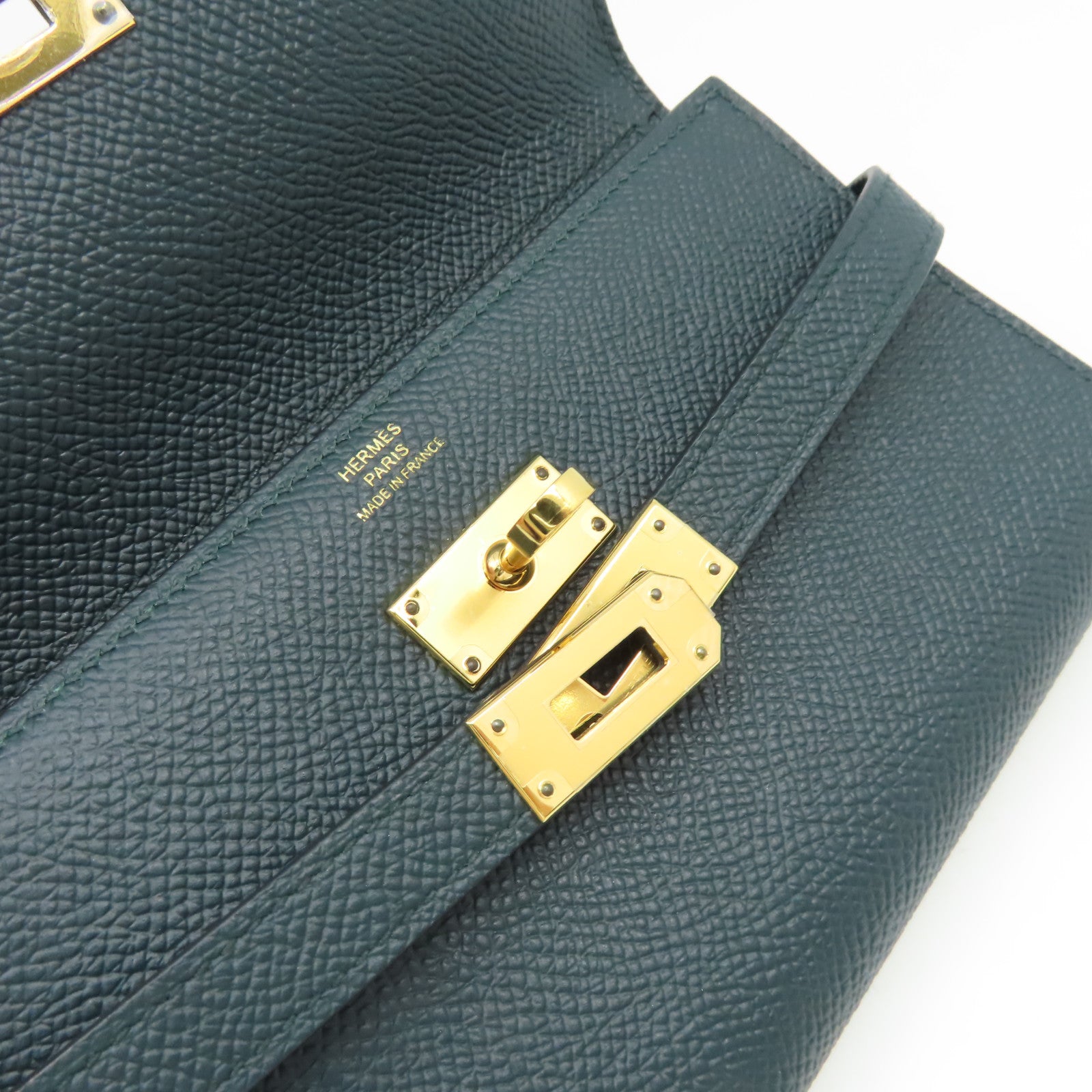 HERMES Epsom皮革Kelly Wallet金扣長錢包Vert Cypres/松柏綠色
