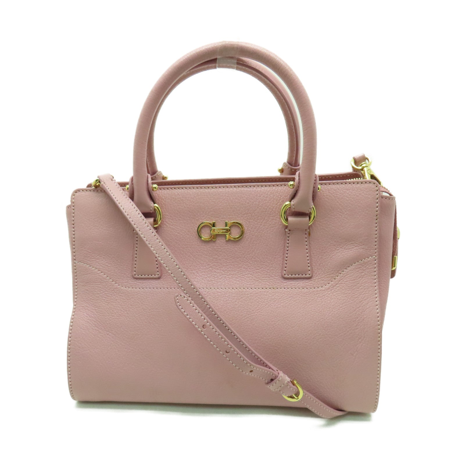Salvatore Ferragamo 牛皮皮革2 Way Shoulder金扣手挽肩背兩用袋粉紅色