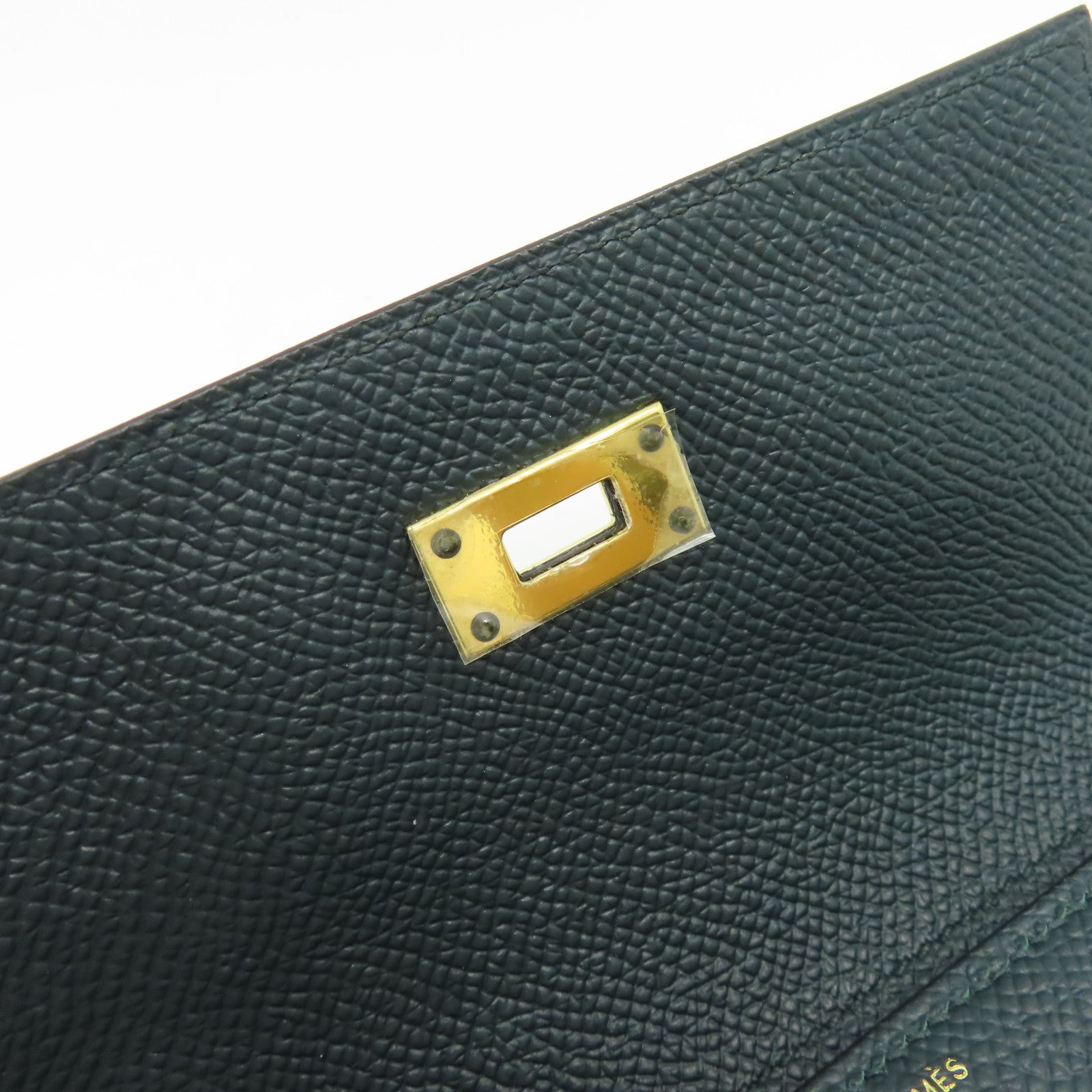 HERMES Epsom皮革Kelly Wallet金扣長錢包Vert Cypres/松柏綠色