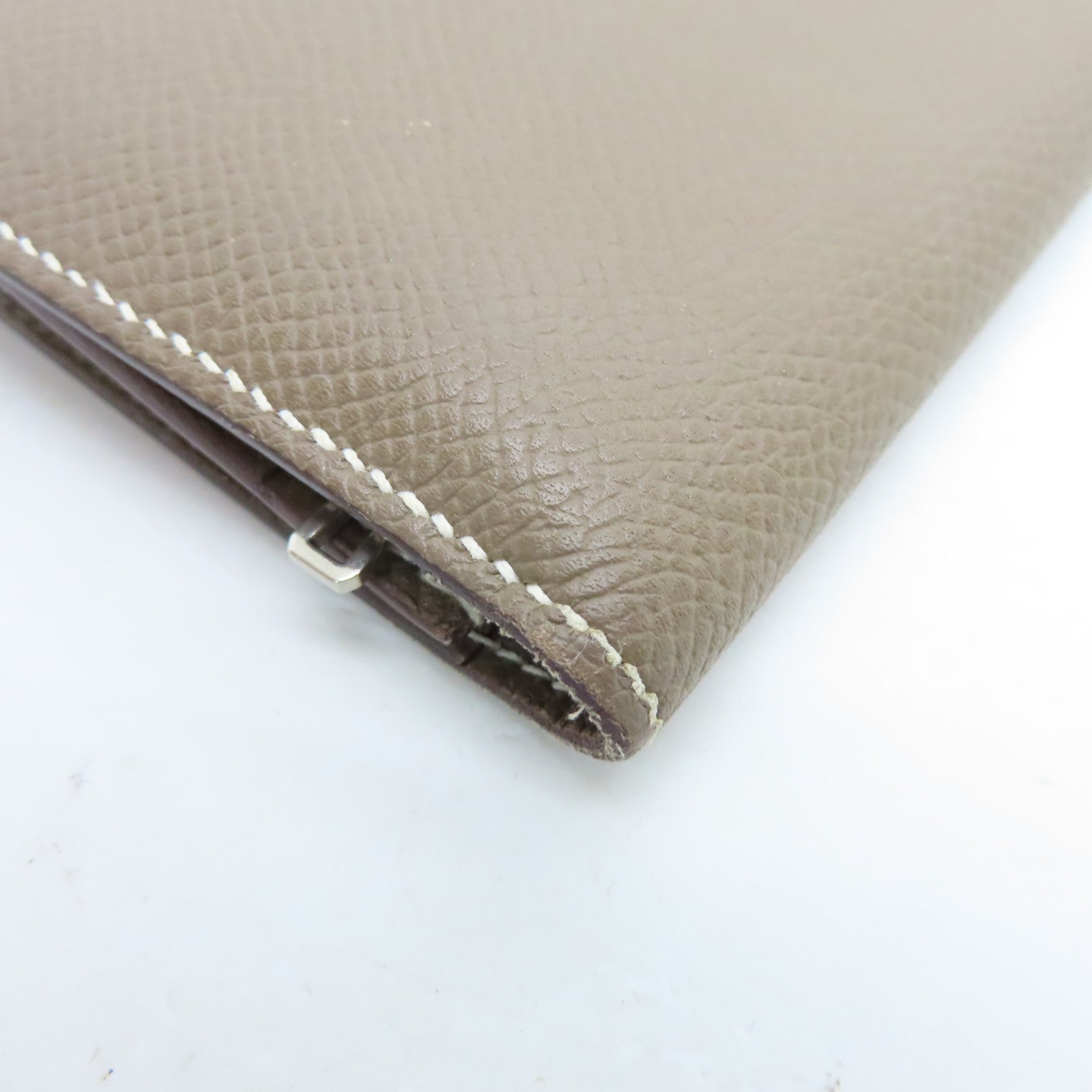 HERMES Veau Epsom Leather Bearn Bi-fold Silver Buckle Long Wallet Etoupe Gray
