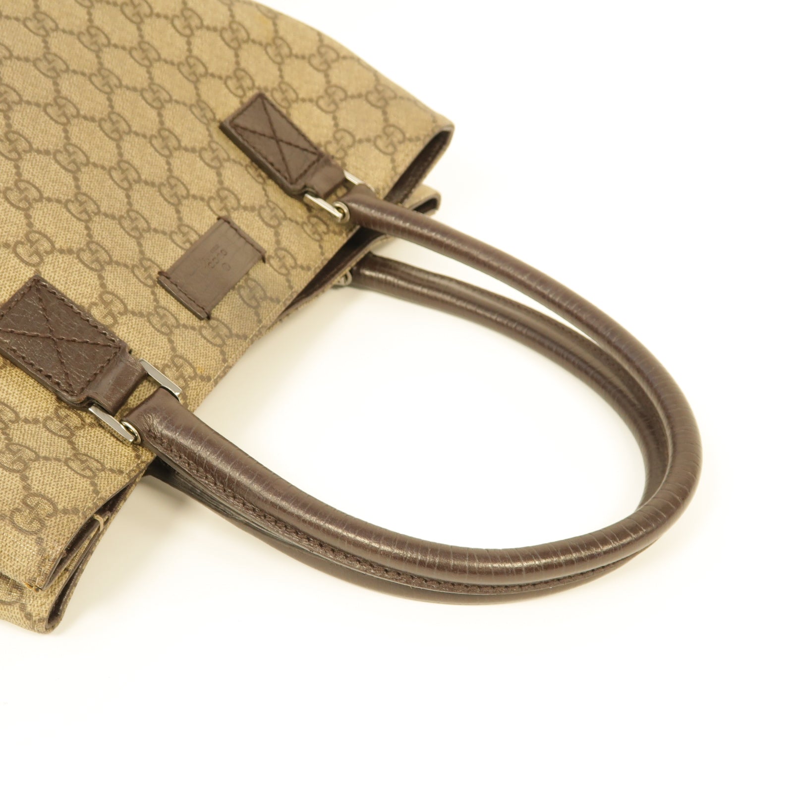 GUCCI 塗層帆布Tote Bag銀扣手挽袋棕色