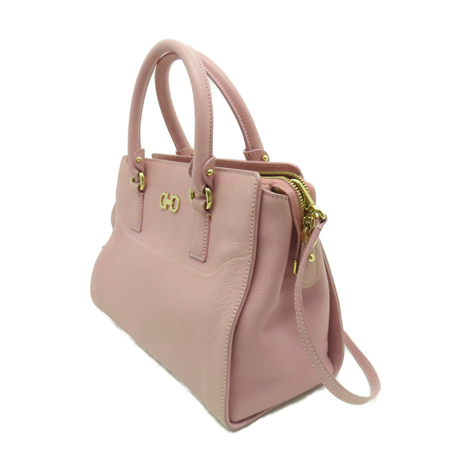 Salvatore Ferragamo 牛皮皮革2 Way Shoulder金扣手挽肩背兩用袋粉紅色