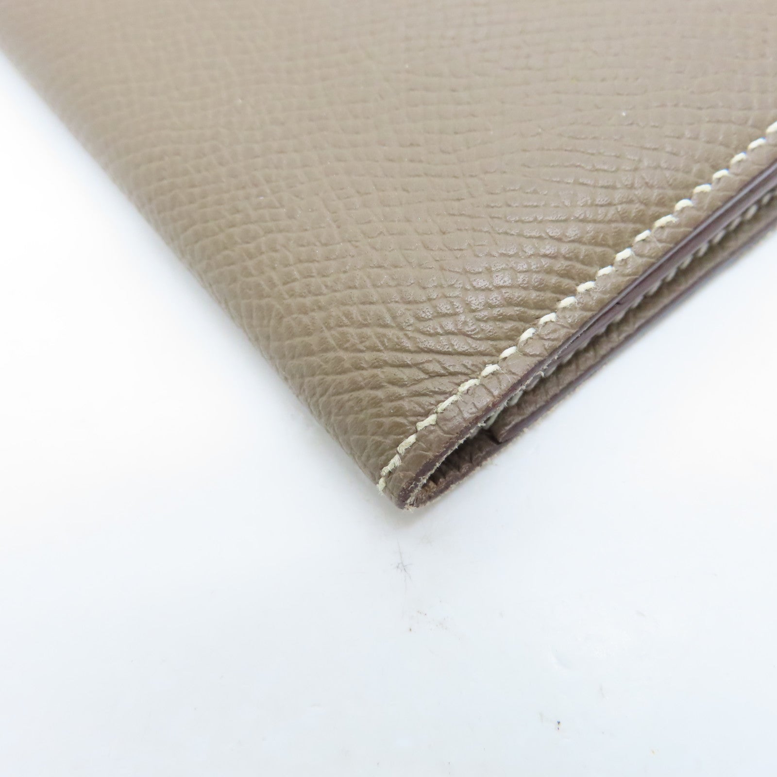 HERMES Veau Epsom Leather Bearn Bi-fold Silver Buckle Long Wallet Etoupe Gray