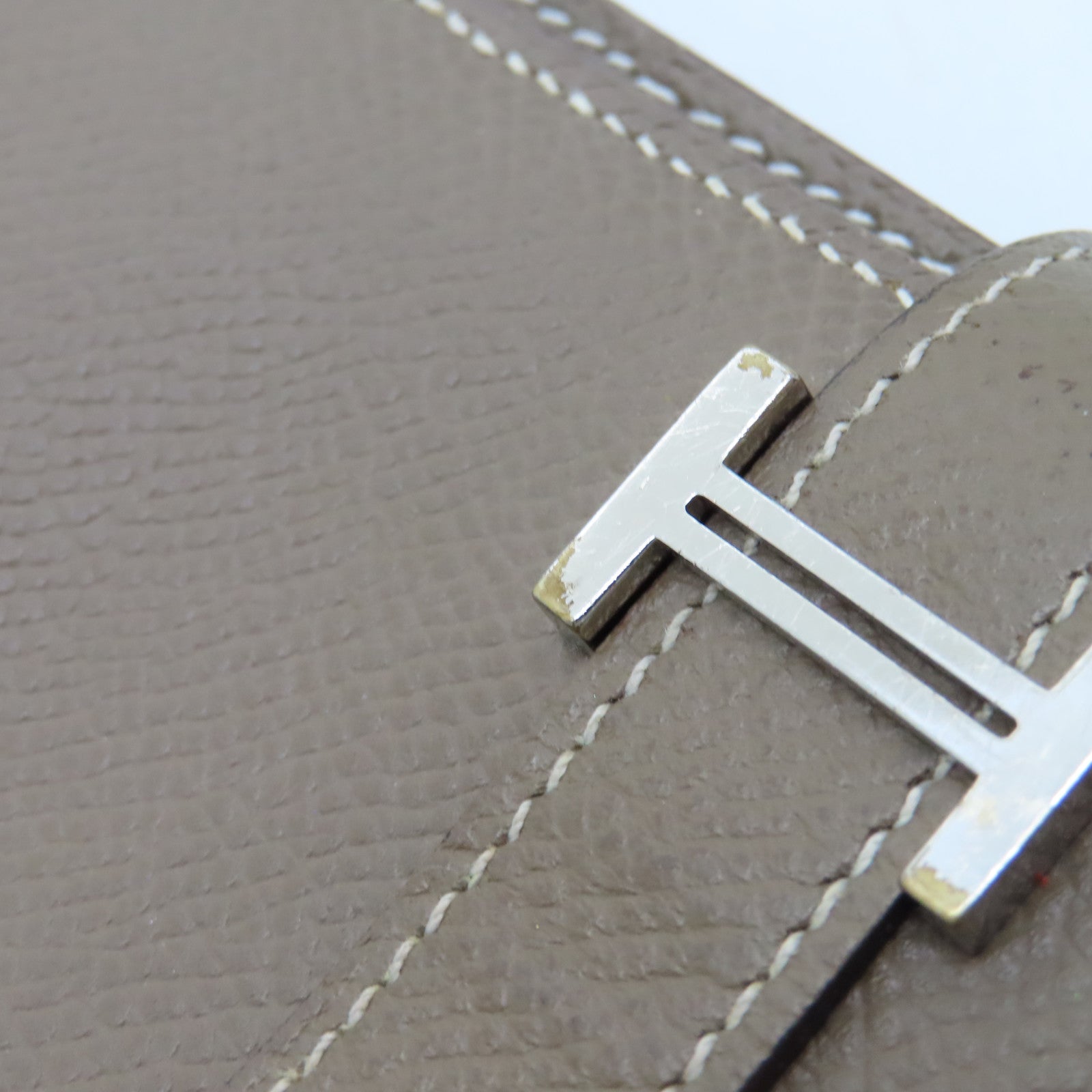 HERMES Veau Epsom Leather Bearn Bi-fold Silver Buckle Long Wallet Etoupe Gray
