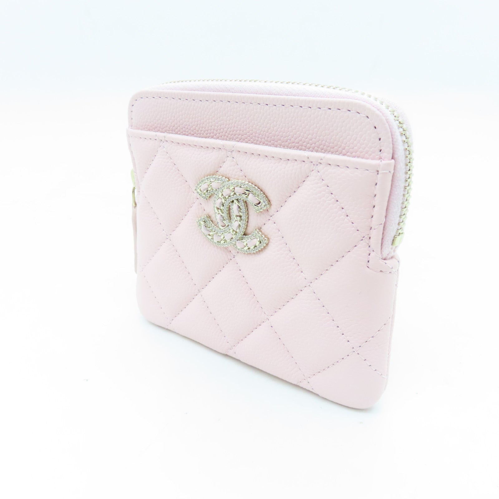 CHANEL 菱格Caviar皮革Card Case金扣卡片套粉紅色