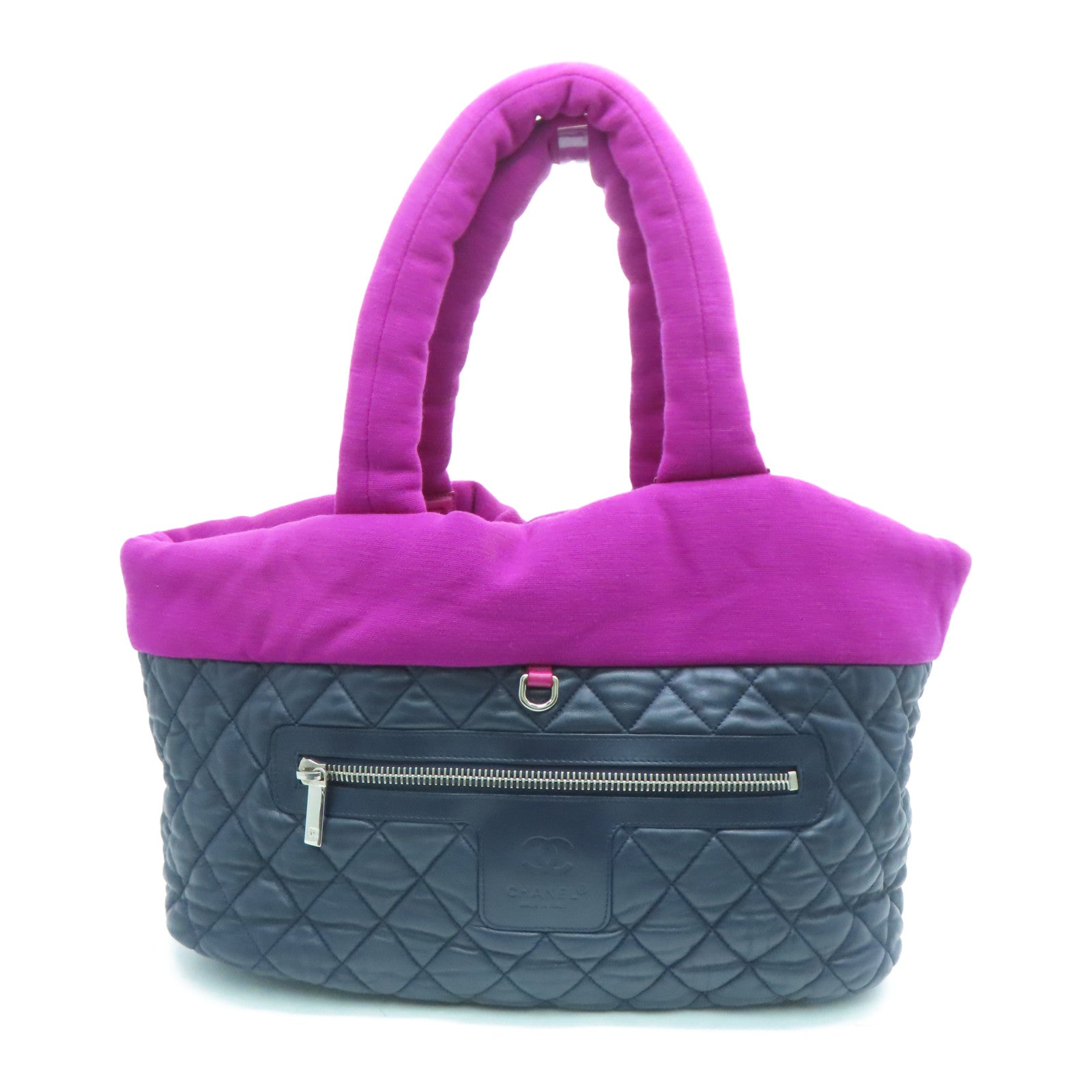 CHANEL 菱格牛皮皮革/帆布Shoulder Bag银扣肩背袋黑色/紫色