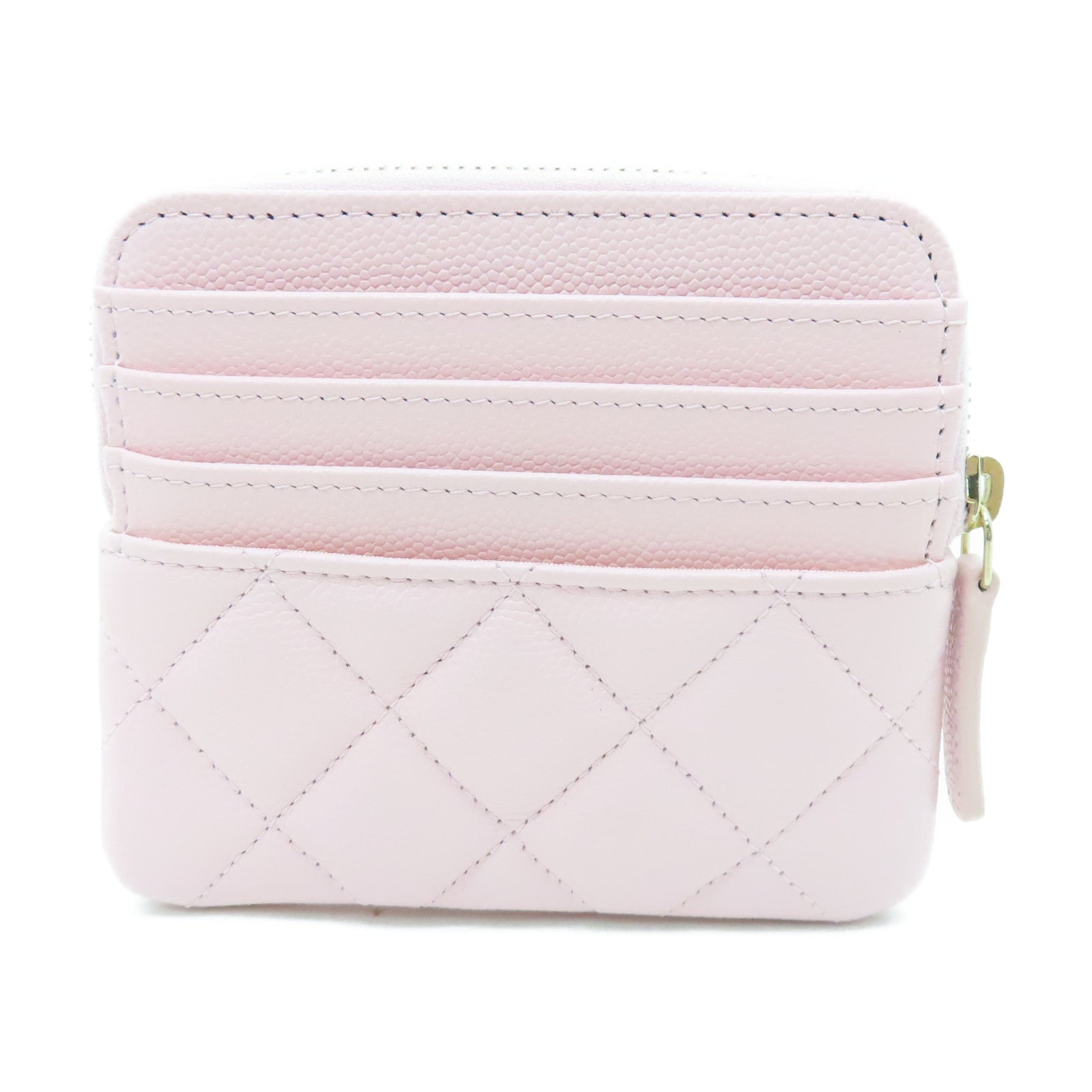 CHANEL 菱格Caviar皮革Card Case金扣卡片套粉紅色