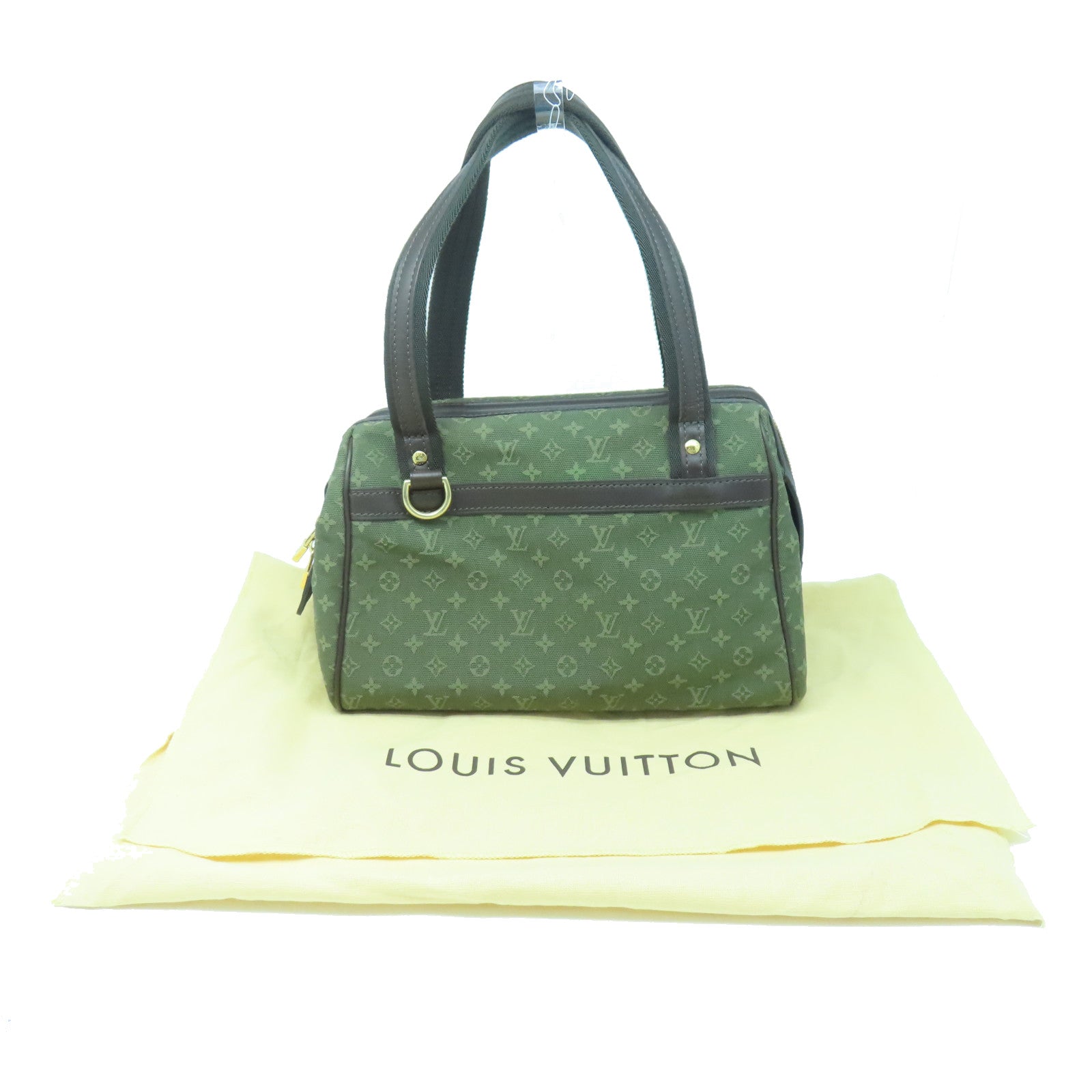 LOUIS VUITTON Monogram Mini Lin Josephine PM gold buckle handle bag green
