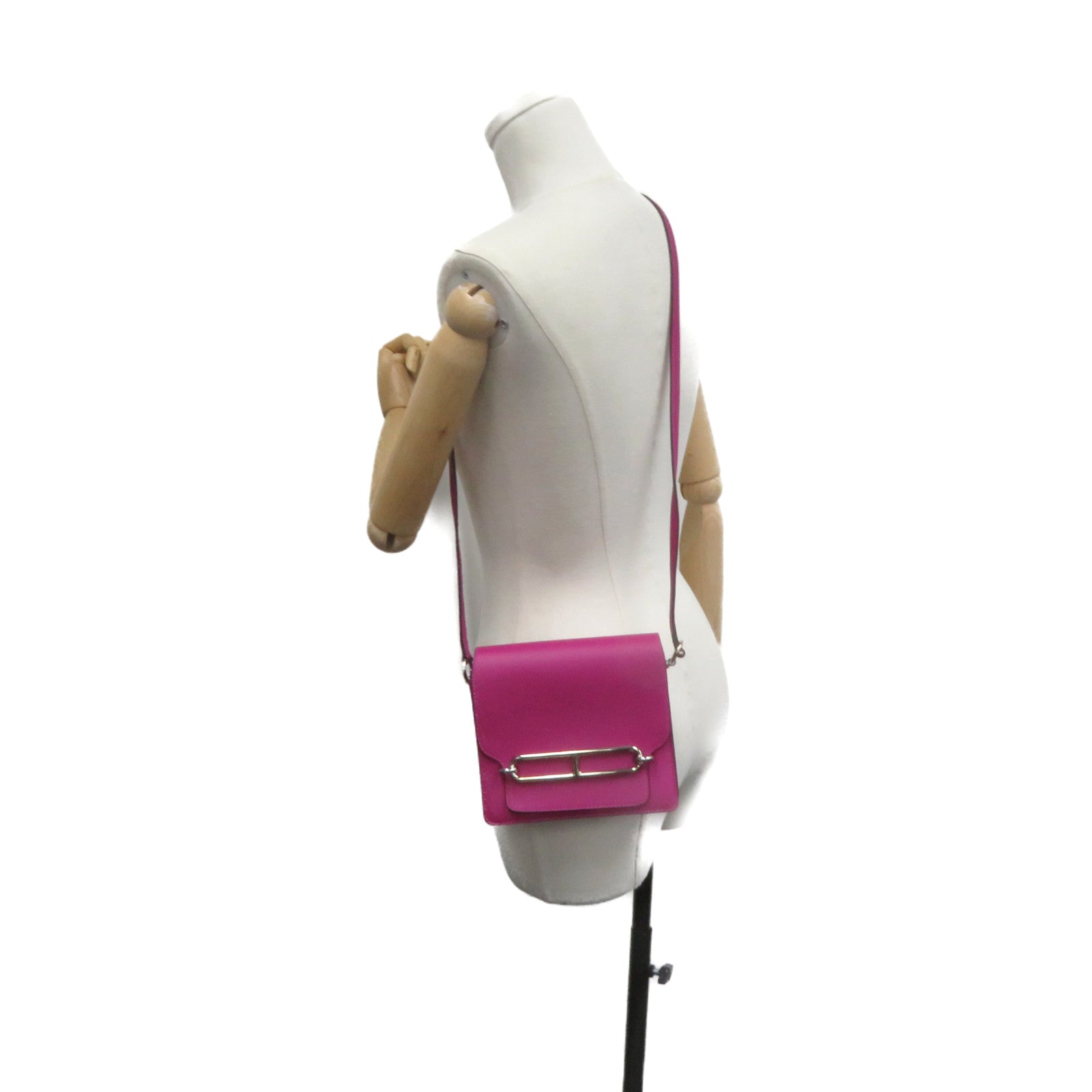 HERMES Evercolor皮革Mini Roulis Shoulder Bag银扣肩背袋Rose Purple紫色