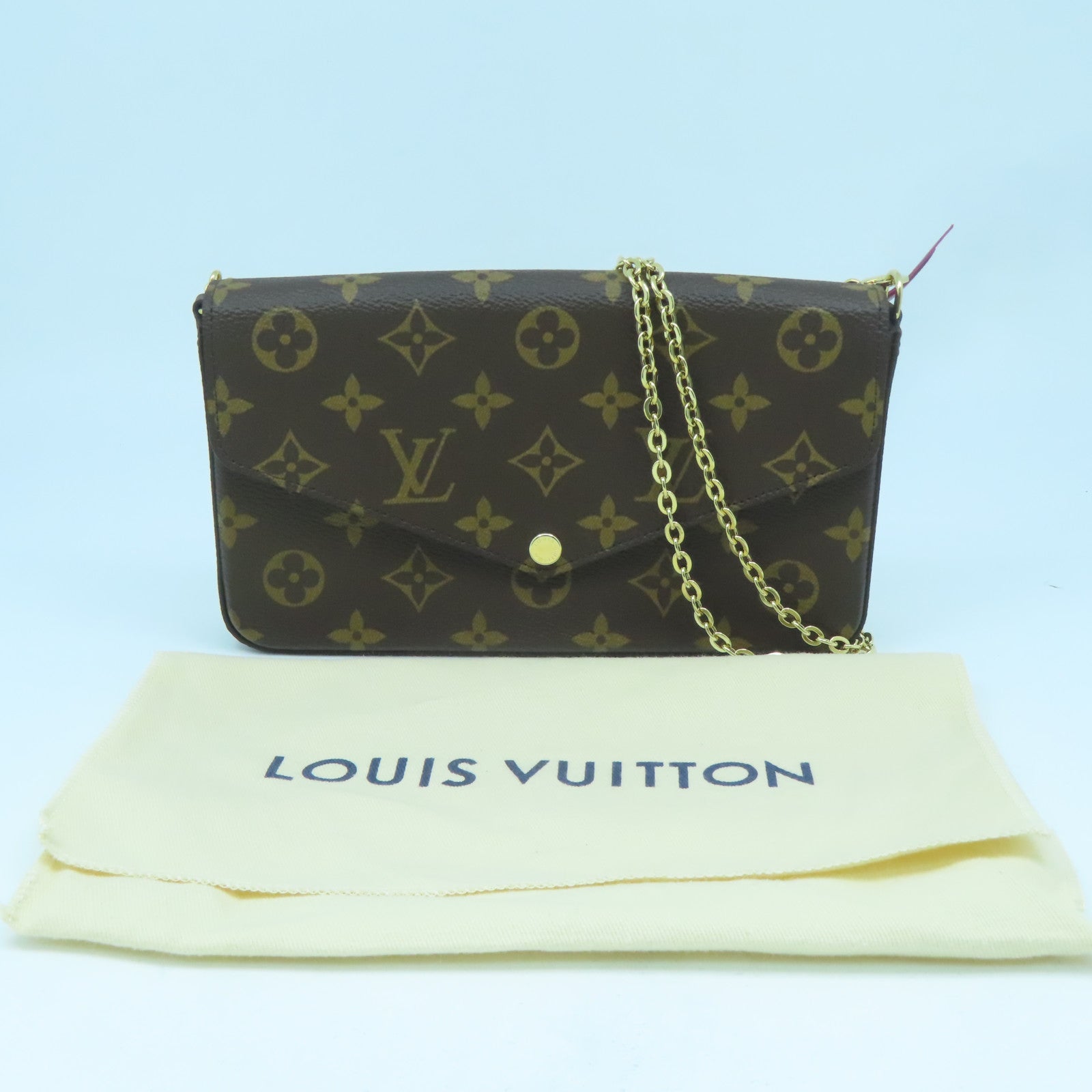 LOUIS VUITTON Monogram Pochette Felicie金扣鏈帶肩背袋啡色