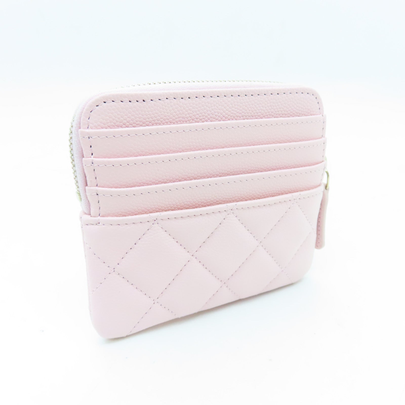 CHANEL 菱格Caviar皮革Card Case金扣卡片套粉紅色