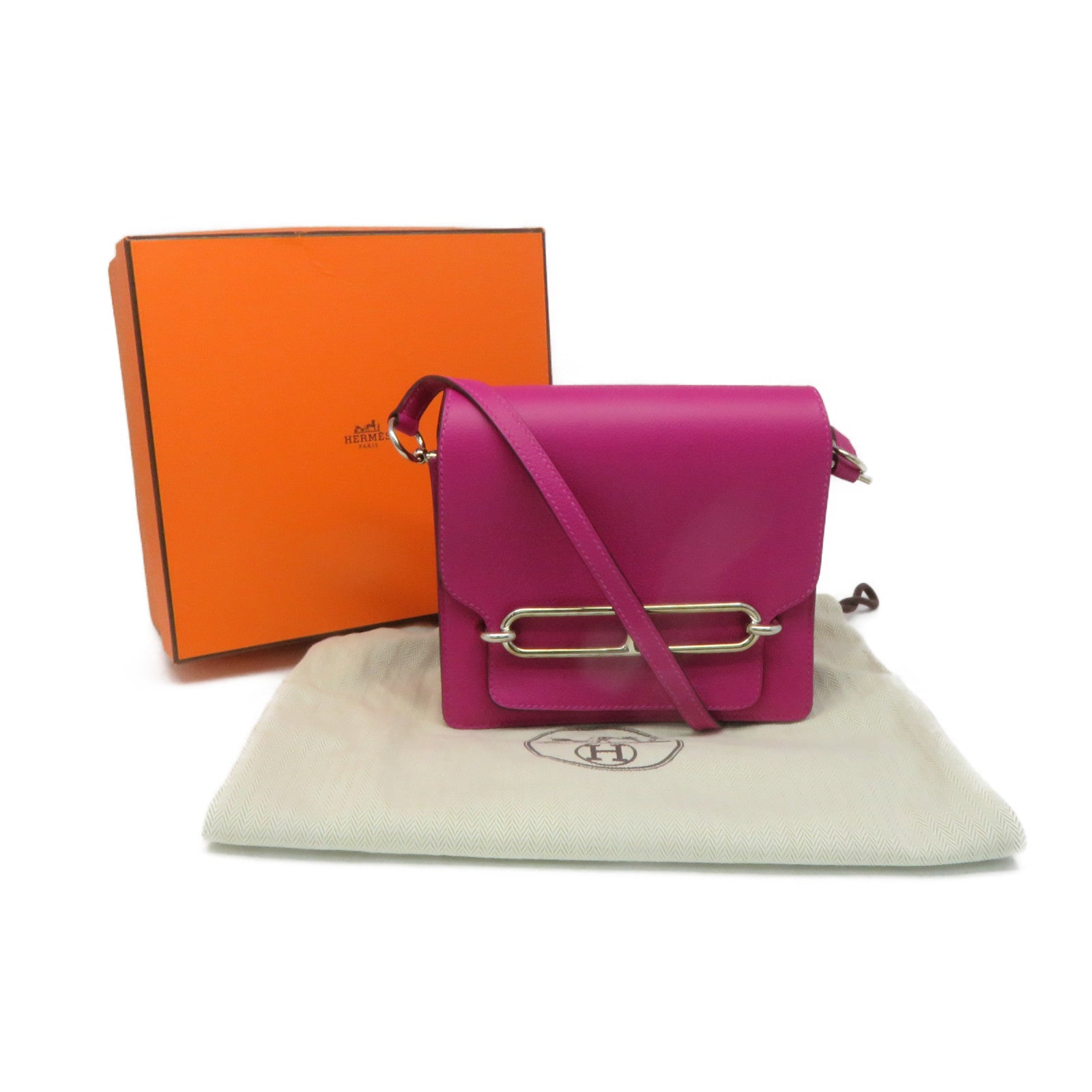 HERMES Evercolor皮革Mini Roulis Shoulder Bag银扣肩背袋Rose Purple紫色
