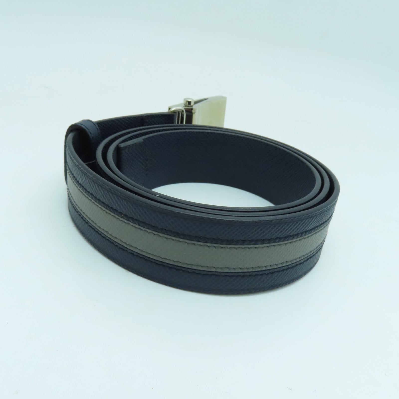 PRADA 皮革Belt银扣皮带蓝色/灰色