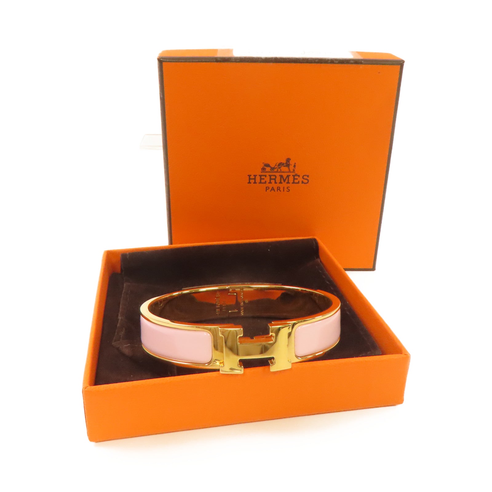 HERMES 琺瑯/金屬Clic H Bracelet金扣手鏈粉紅色/金色